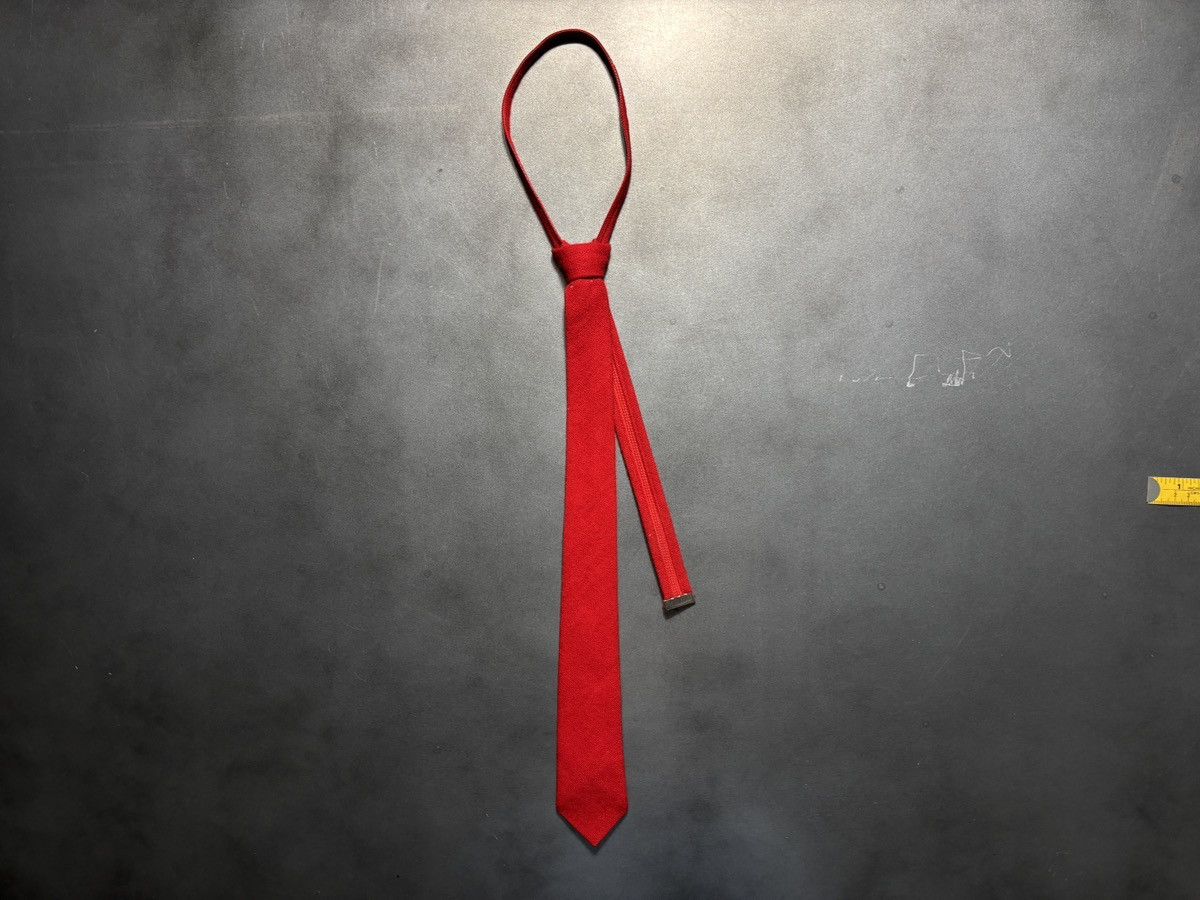 Vintage Vintage Pre-Tied Necktie Zipper Skinny Lambswool Red Wool 90 Size ONE SIZE - 17 Thumbnail