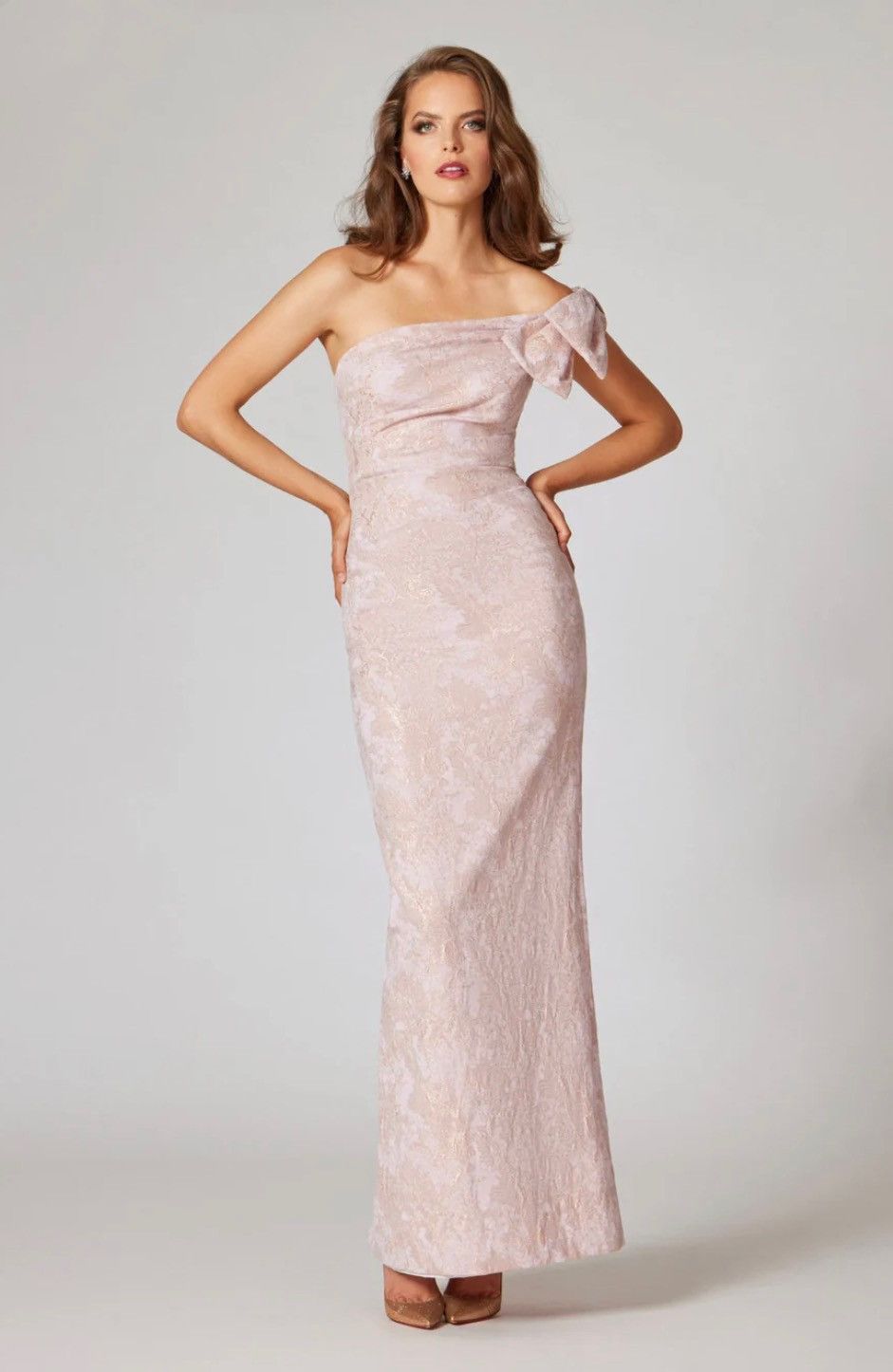 Other Teri Jon Metallic Jacquard One-Shoulder Column Gown size 10 Size L / US 10 / IT 46 - 2 Thumbnail