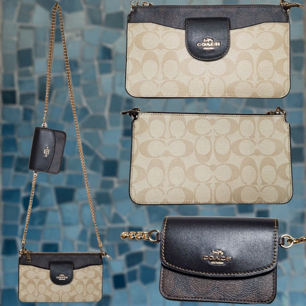 Coach Coach Crossbody Womens Small Poppy Card Case Block Signature Khaki Brown Black CA843 Chain Size ONE SIZE - 1 Thumbnail