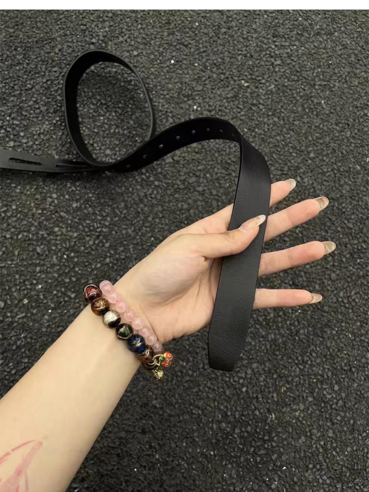 Jewelry × Leather Black PU Leather Belt with Unique Buckle Size ONE SIZE - 3 Thumbnail