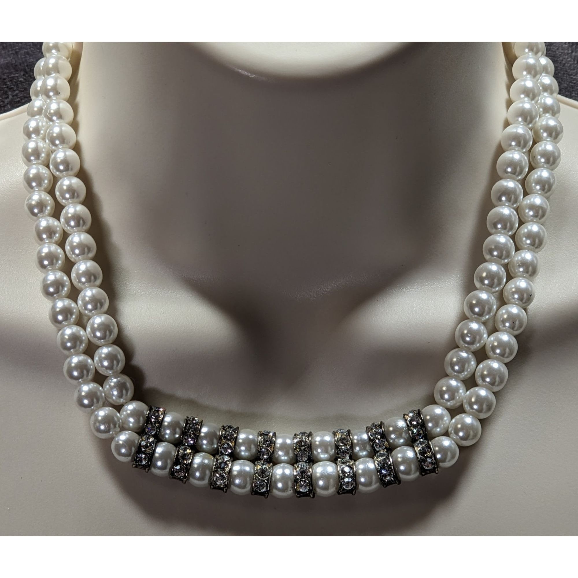 Other Vintage Double Strand Faux Pearl Rhinestone Necklace With Si Size ONE SIZE - 3 Thumbnail
