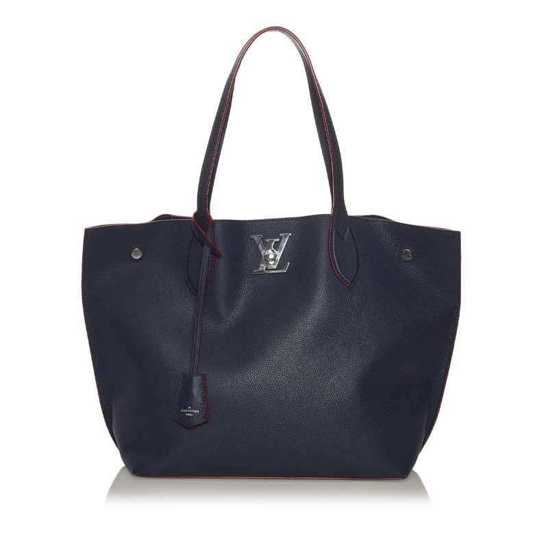 image of Louis Vuitton Lockmeto Tote Bag Marine Rouge Navy in Blue, Women's