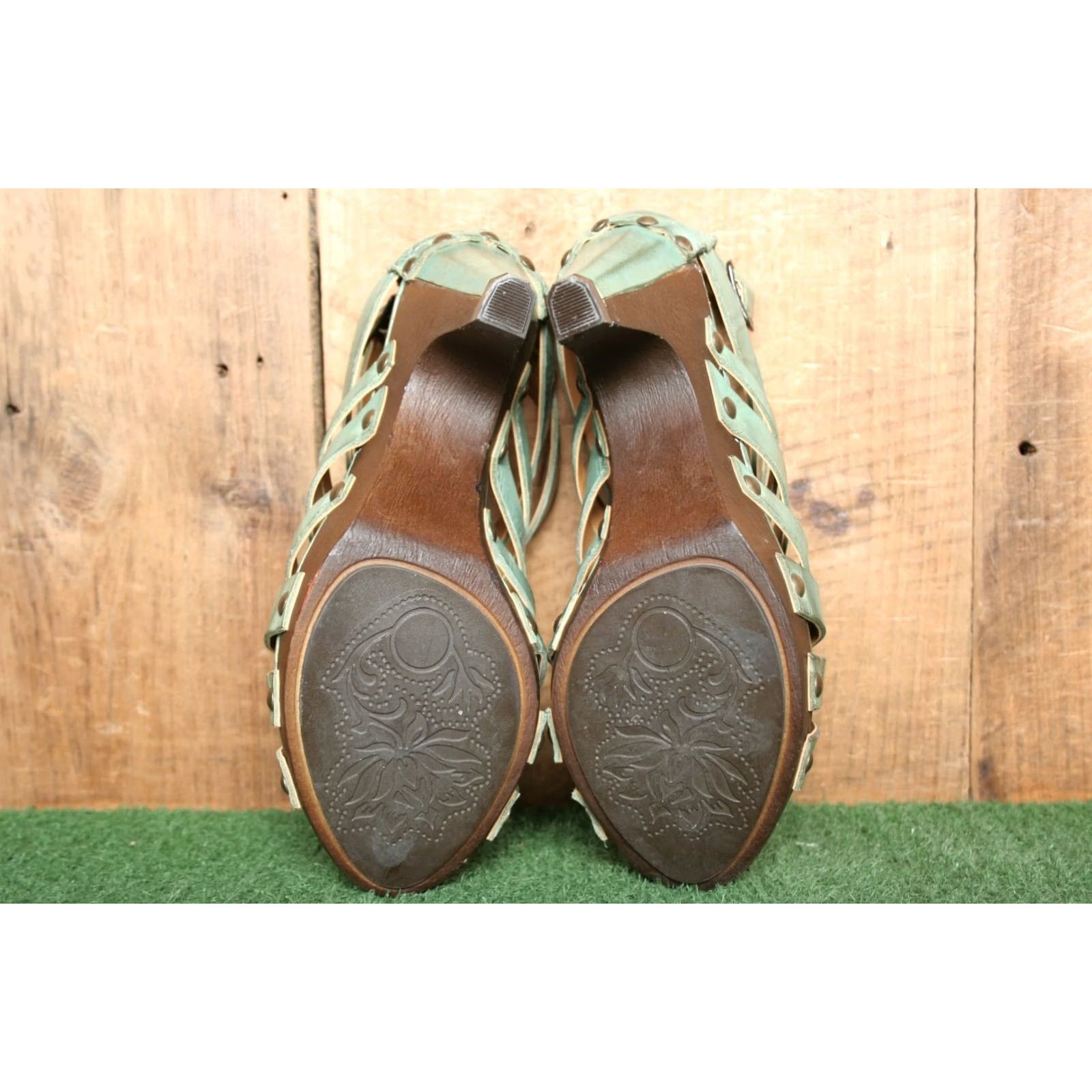 Bed Stu BED STU Seafoam Blue Gladiator Sandals High Heel Peep Toe Buckle 6 Women Leather Sandal Size 6_Blue 3-3.9in Gladiator Women Sandal Size 6 Size US 6 / IT 36 - 5 Thumbnail