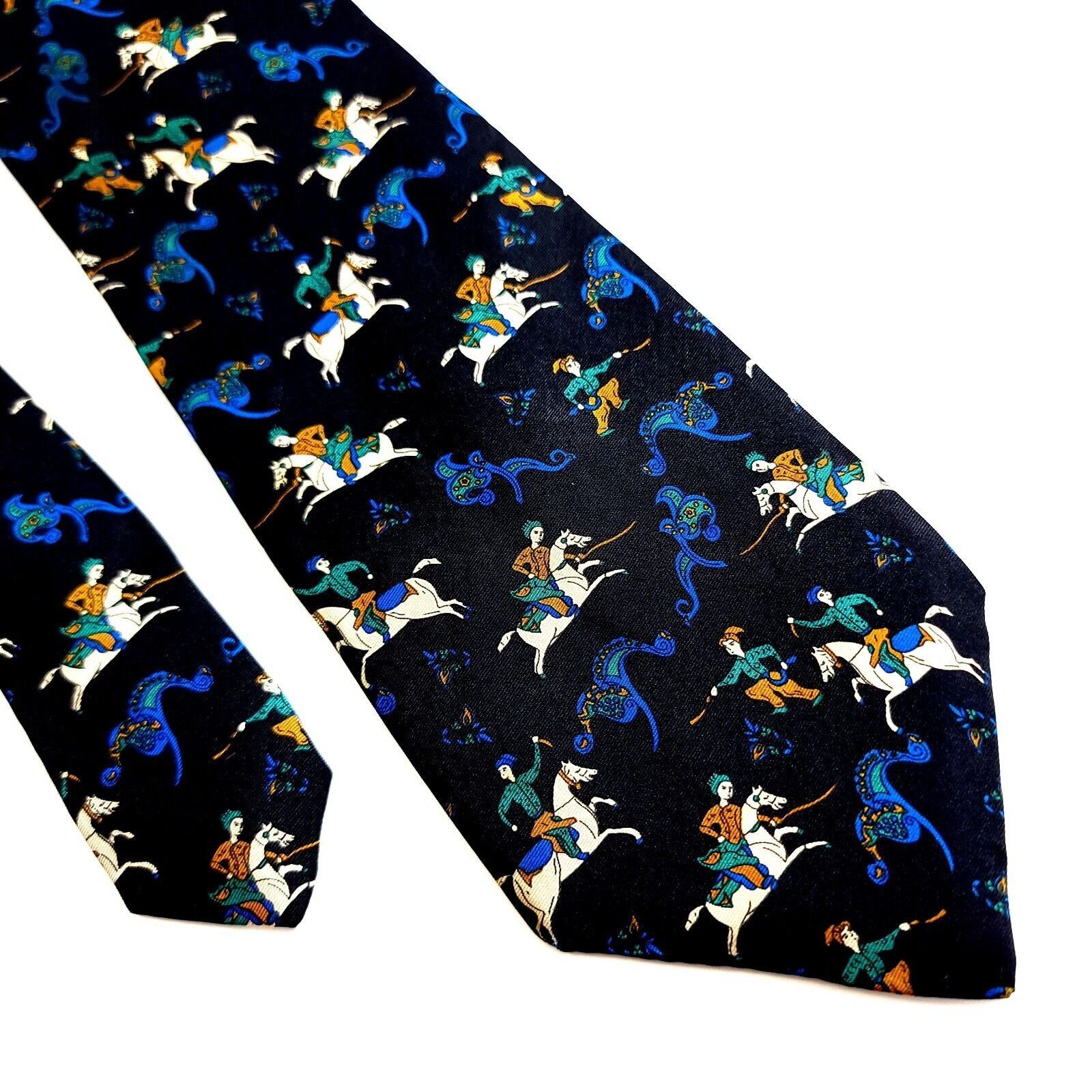 Stanley Blacker Stanley Blacker Black Jousting Print Wide Silk Tie Size ONE SIZE - 1 Thumbnail