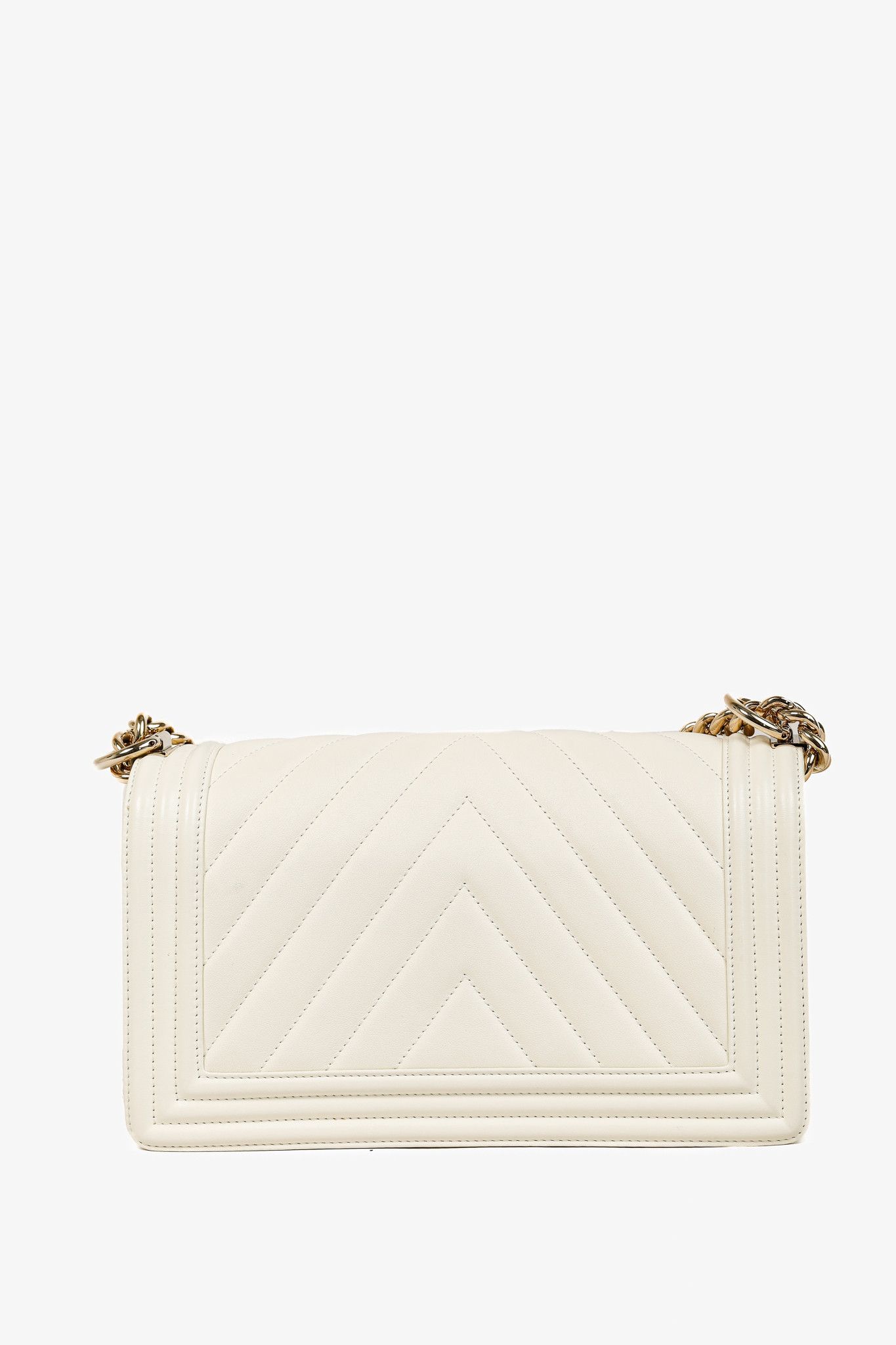 Chanel Chanel Medium Boy Creme Chevron Lambskin Flap Shoulder Bag Size ONE SIZE - 4 Thumbnail