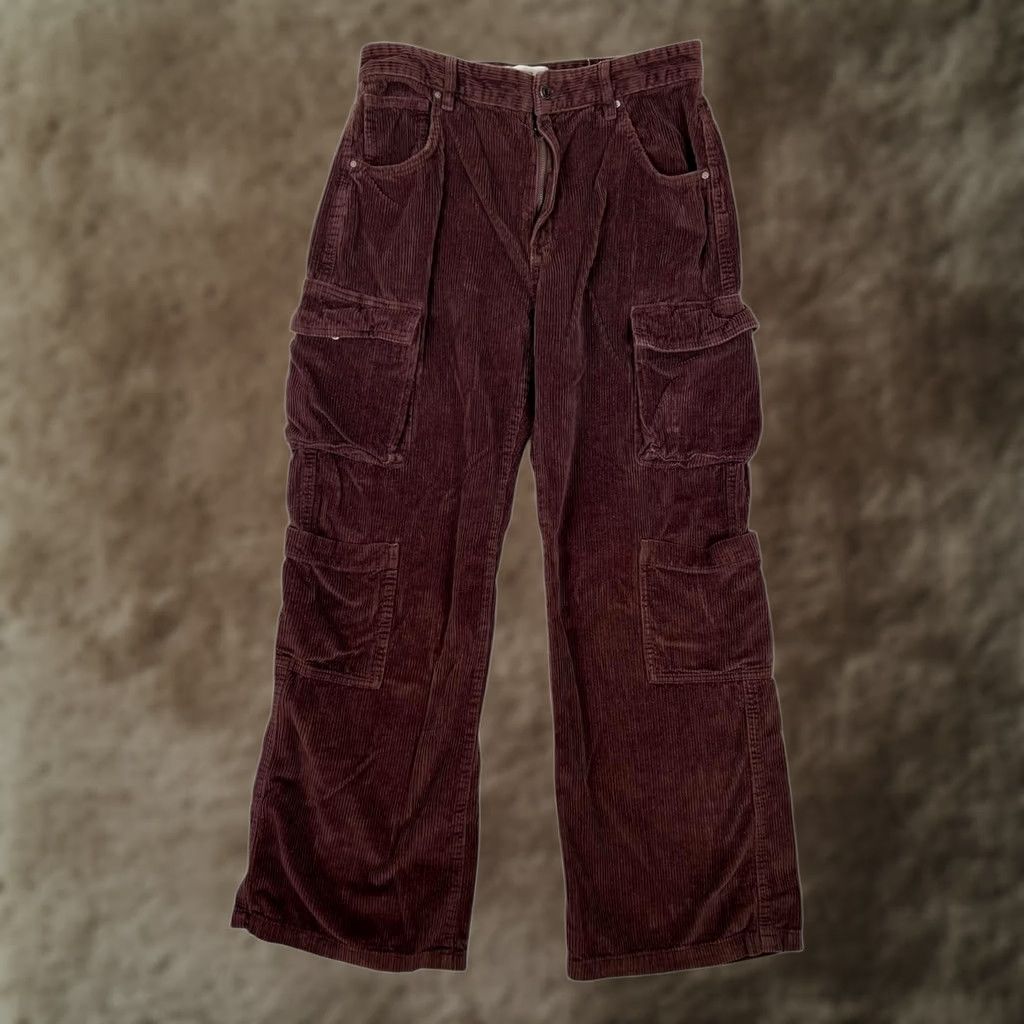 Cotton On Cotton On Jeans Womens Wide-Leg Cargo Corduroy Brown Dark Wash 8 Baggy 5-Pocket Zipper Button Inseam 30 in Size 30" / US 8 / IT 44 - 1 Thumbnail