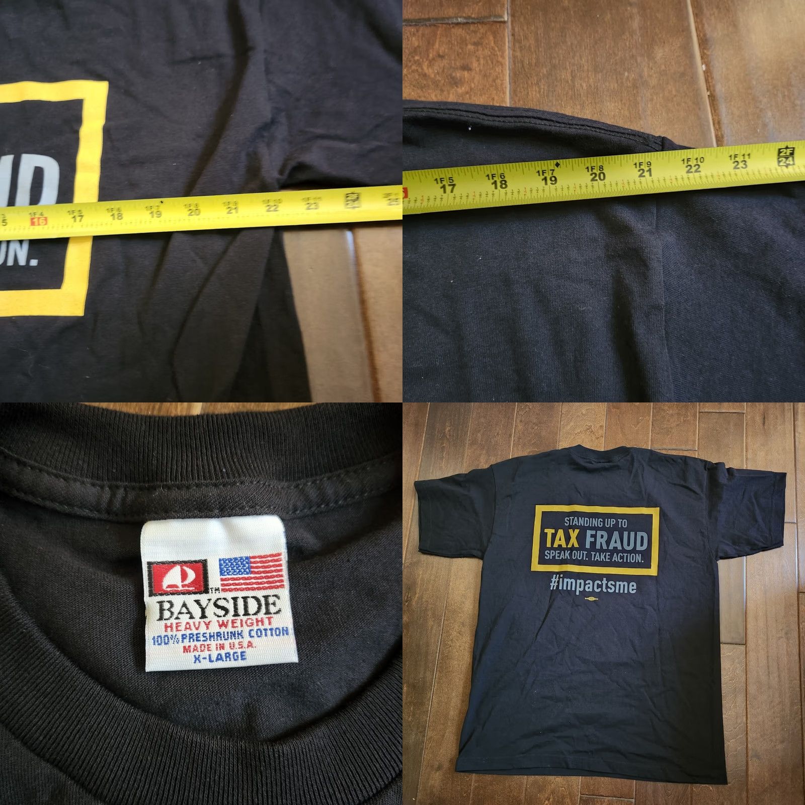 Vintage Bayside Men's Black "Standing Up To Tax Fraud" Shirt XL Crew Neck Short Sleeve T-Shirt Cotton Graphic Print Men Regualr Fit USA Made Size US XL / EU 56 / 4 - 8 Thumbnail