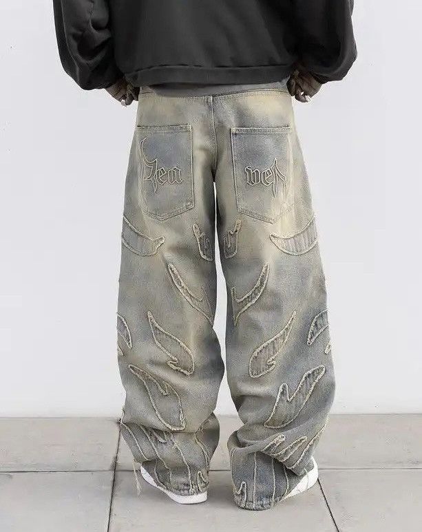 Designer × Japanese Brand × Vintage Retro Raw Edge Embroidery Baggy Jeans Size US 27 - 2 Thumbnail