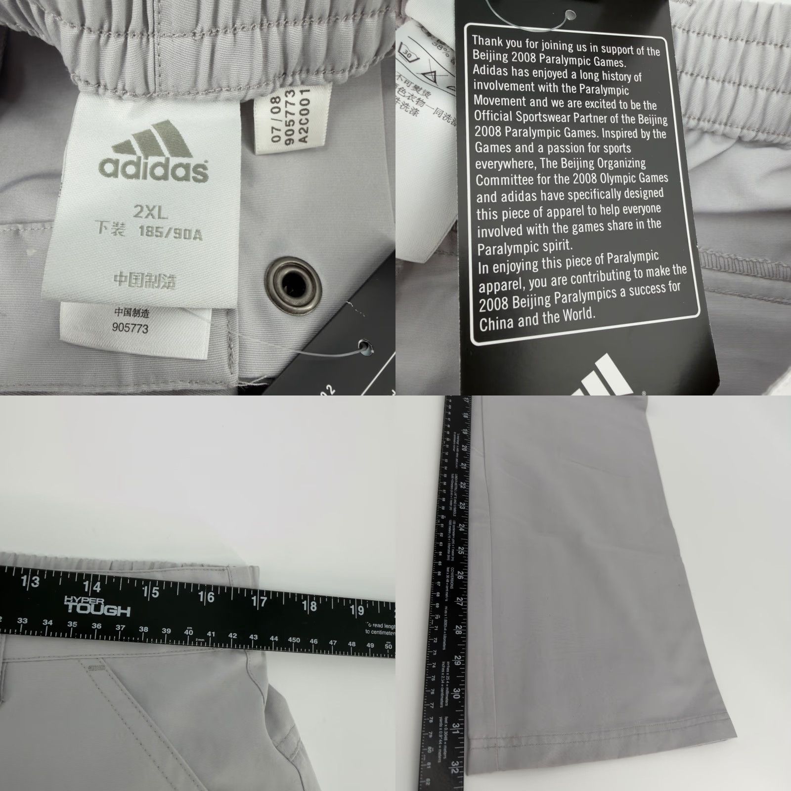 Adidas Adidas Beijing 2008 Paralympic Games Convertible Pants 2XL Gray Unisex Adults Track Pants Regular Size Pants Mens Womens Boys Girls Size US 39 - 8 Thumbnail