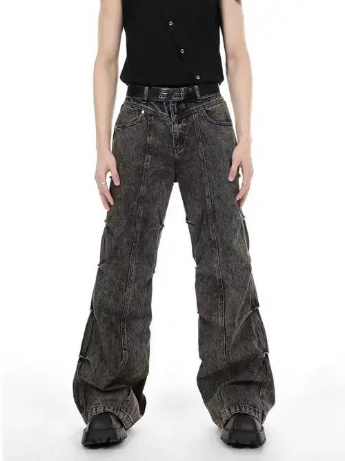 VIBE Vintage washed distressed micro-flared high-waisted jeans Size US 32 / EU 48 - 5 Thumbnail