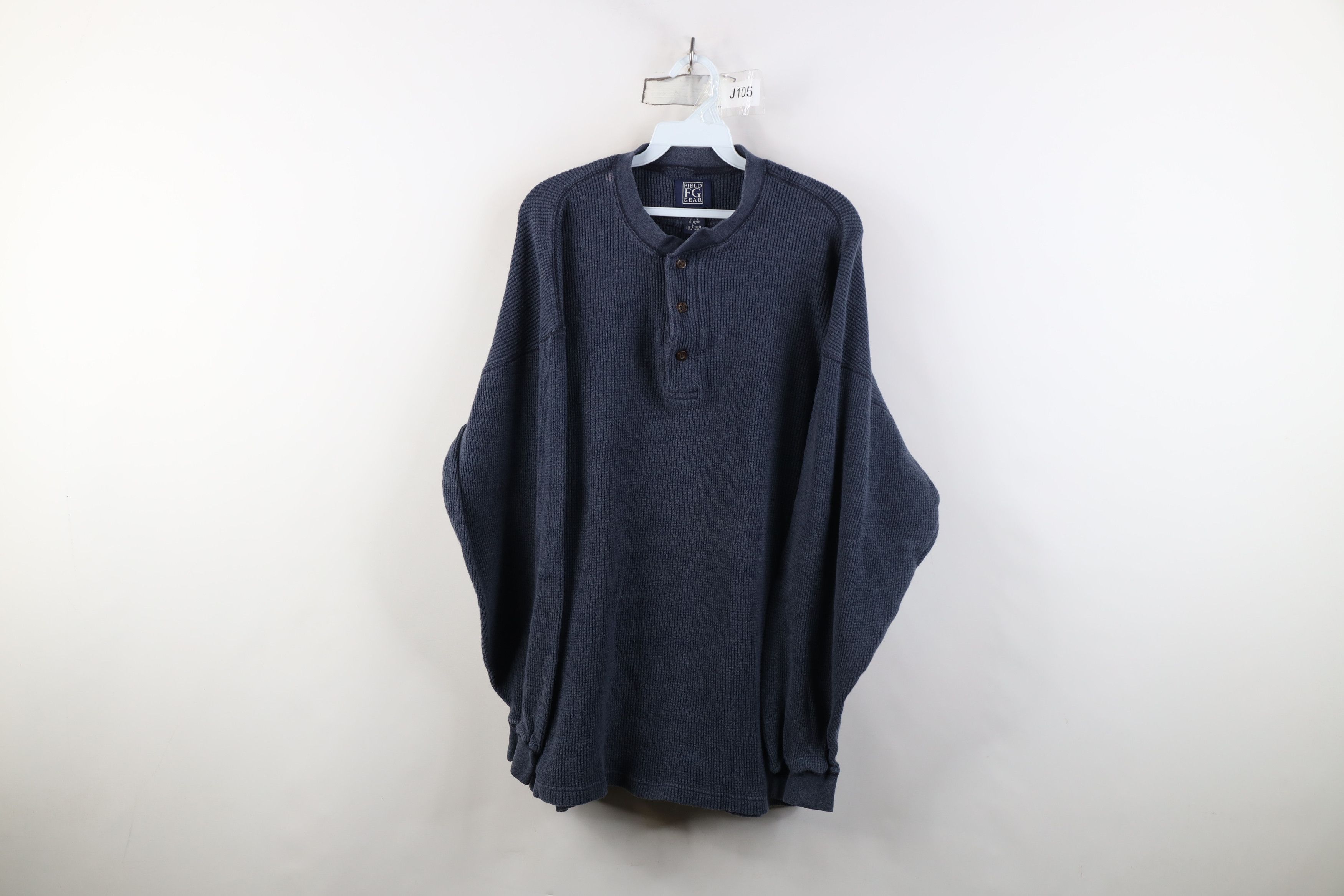 Vintage Vintage 90s Y2K Streetwear Knit Henley T-Shirt Blue USA Size US L / EU 52-54 / 3 - 1 Thumbnail