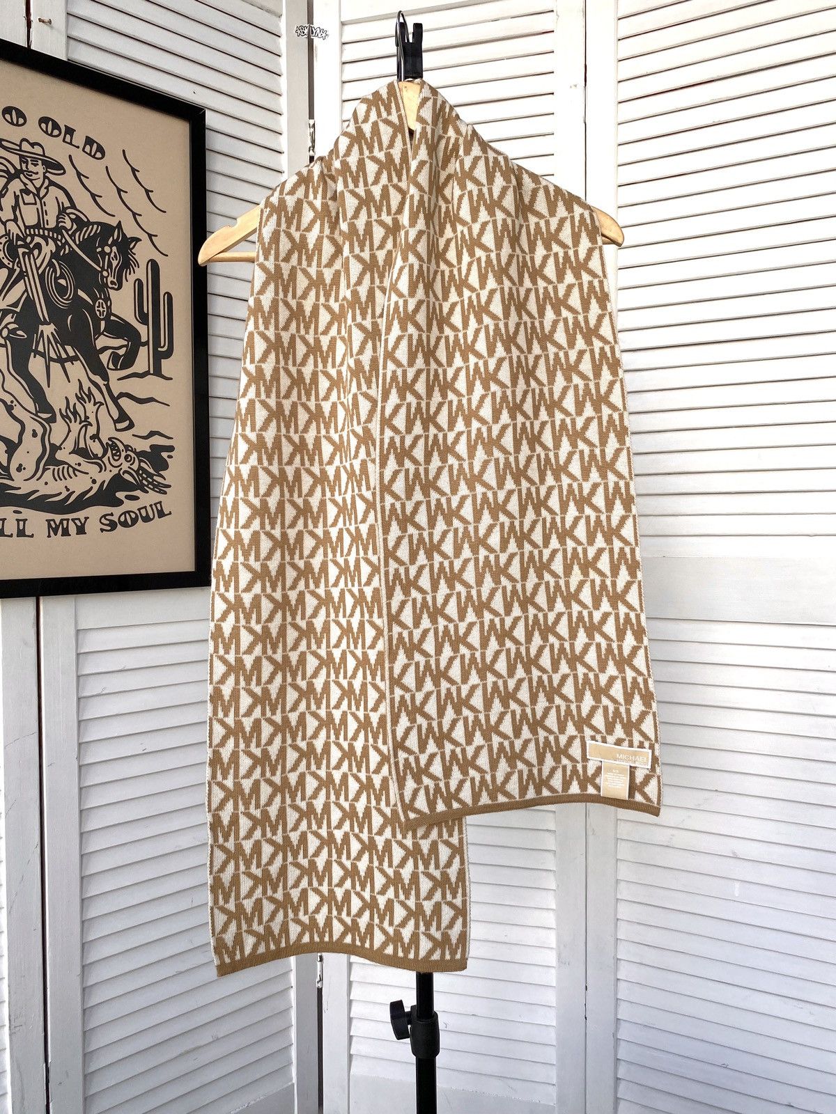 Designer × Michael Kors Michael Kors Wool Monogram MK Scarf Size ONE SIZE - 12 Thumbnail