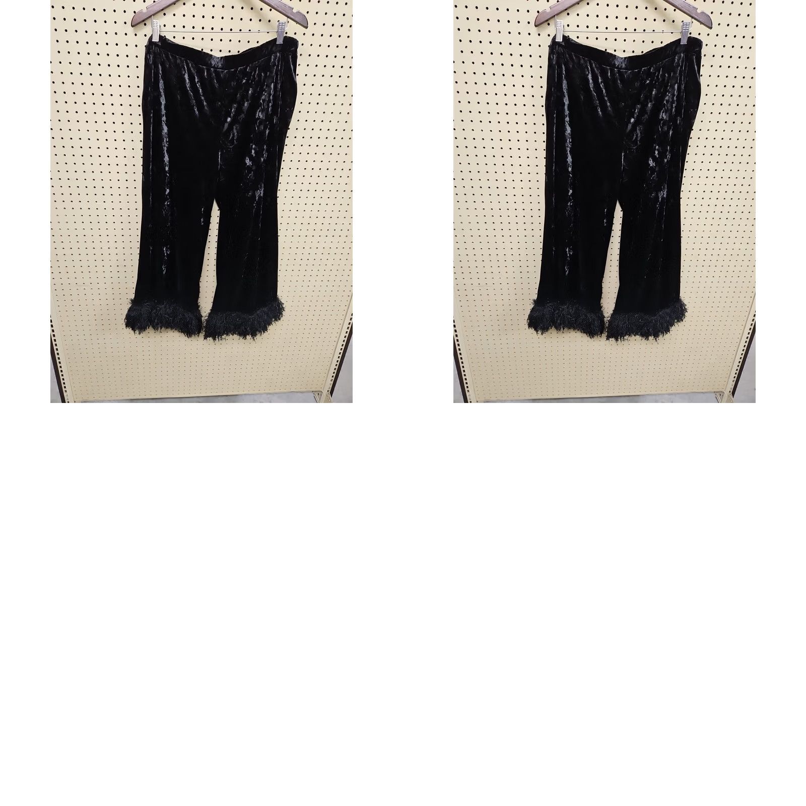 Velvet VINTAGE Black Velvet Feather Trim Bell Bottom Pants 2XL USA Y2K Glam Size 40" / US 18 - 8 Thumbnail