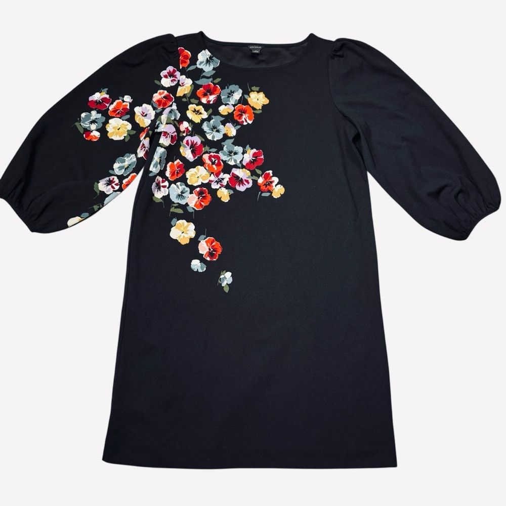 Ann Taylor Ann Taylor Black Front Floral 3/4 Balloon Sleeve Dress Size Size M / US 6-8 / IT 42-44 - 2 Thumbnail