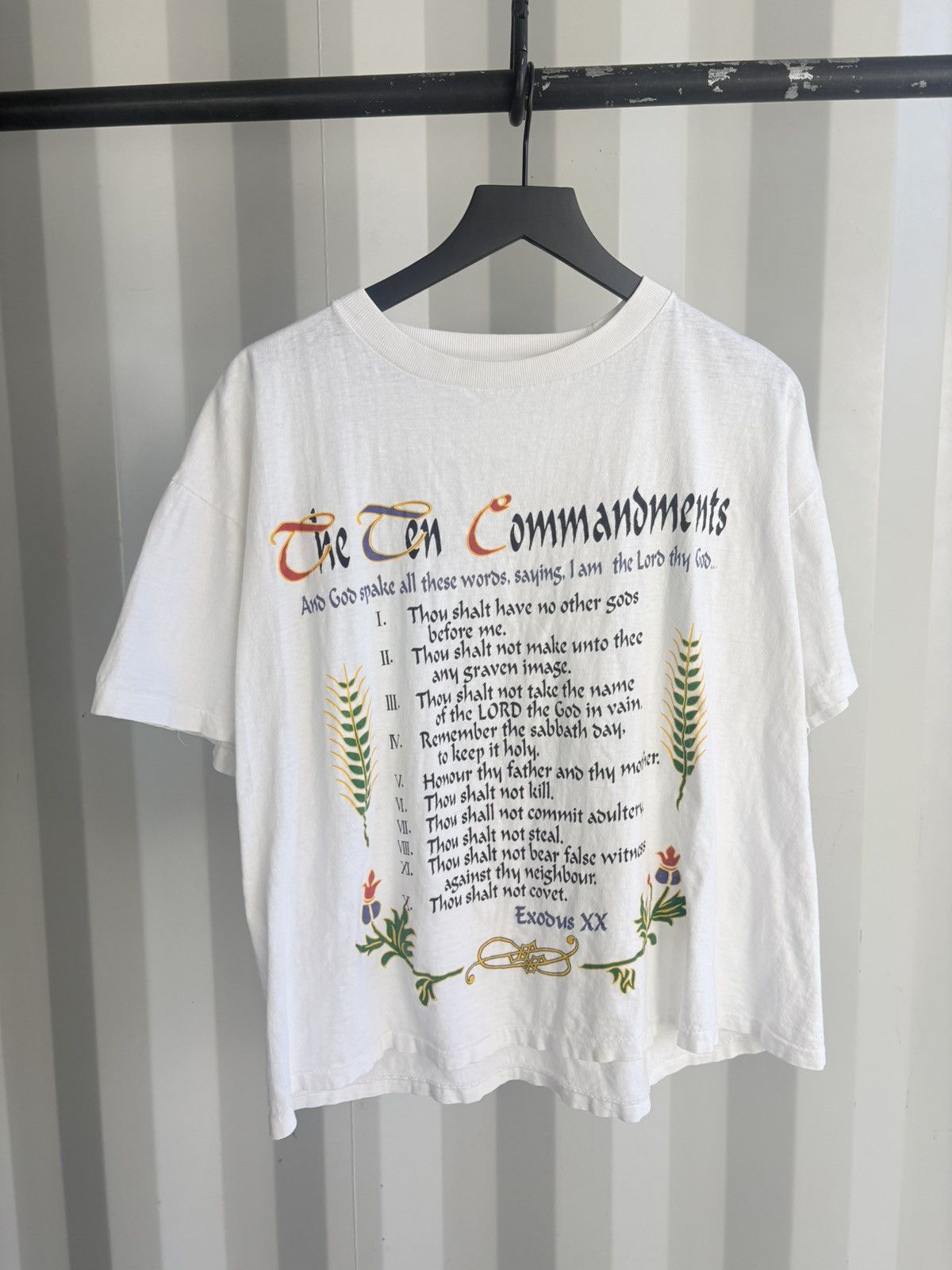 Vintage Thrashed Ten Commandments Faded Distressed Shirt GRUNGE Boxy Size US L / EU 52-54 / 3 - 1 Thumbnail