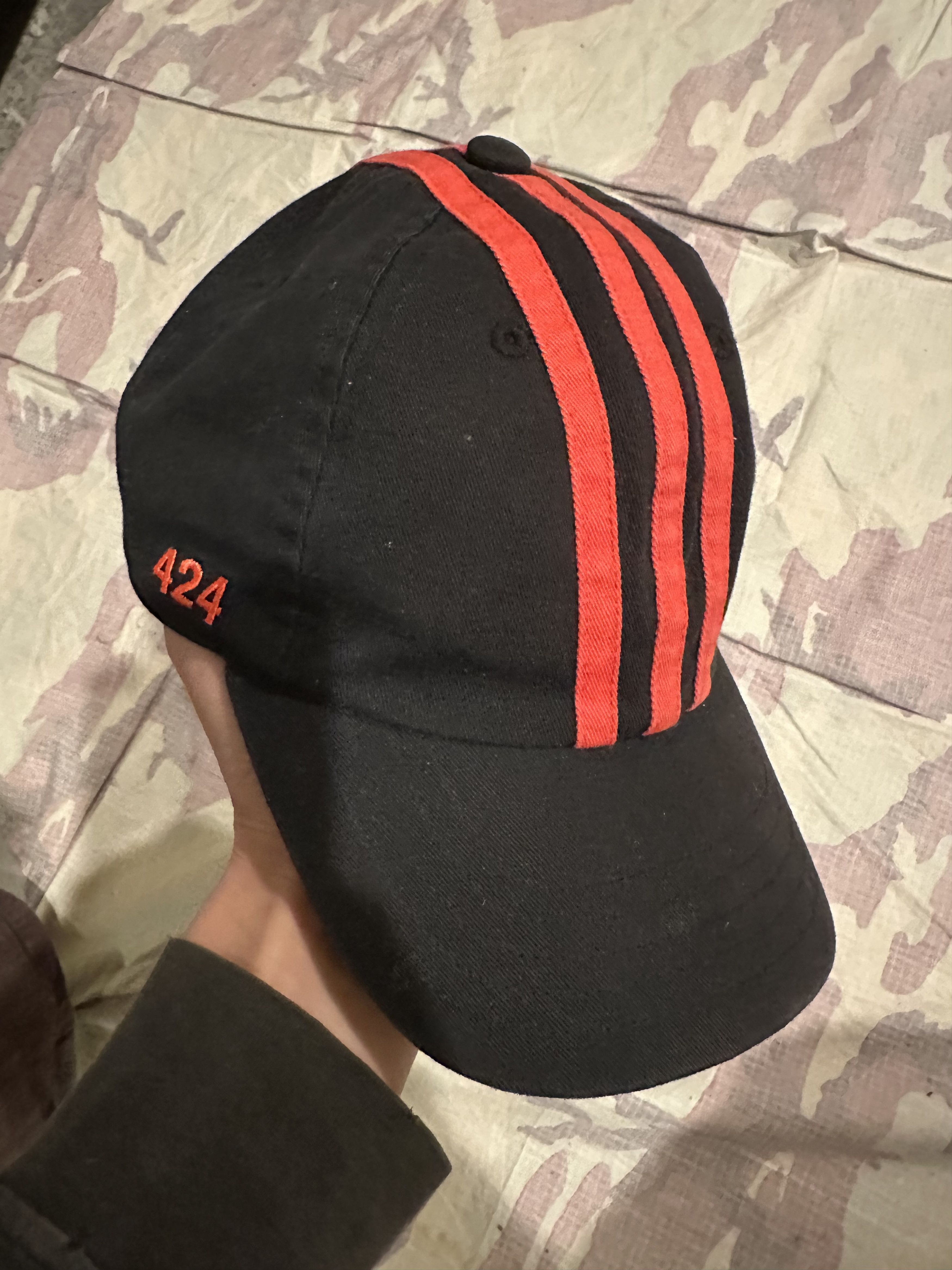 424 Adidas Red 3-Stripe Sample Hat