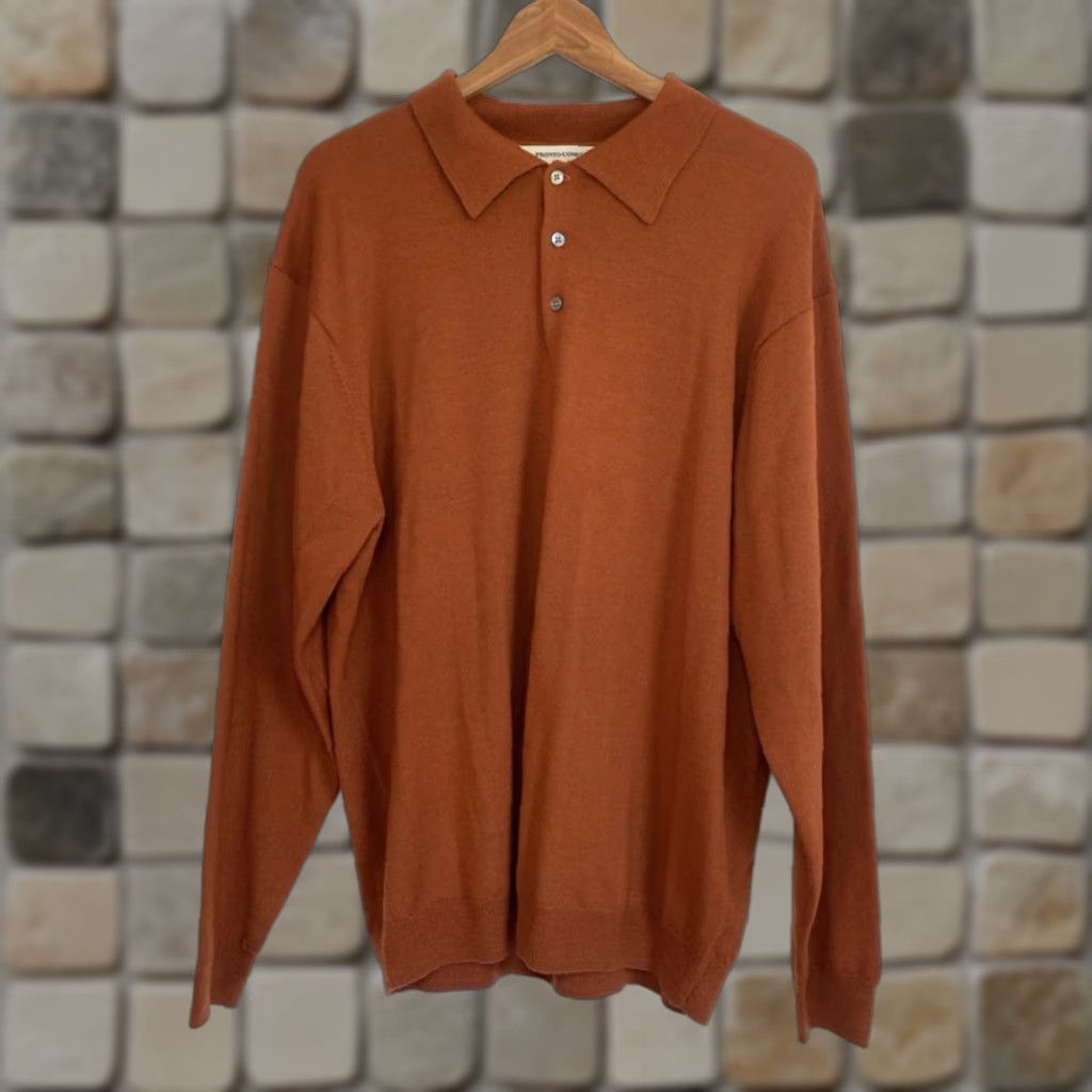 Pronto Uomo Pronto Uomo Men's Pullover Sweater Shirt Category: Sweater Size L Burnt Orange Merino Wool Collared Knit Classic Preppy City Mens Size US L / EU 52-54 / 3 - 1 Thumbnail