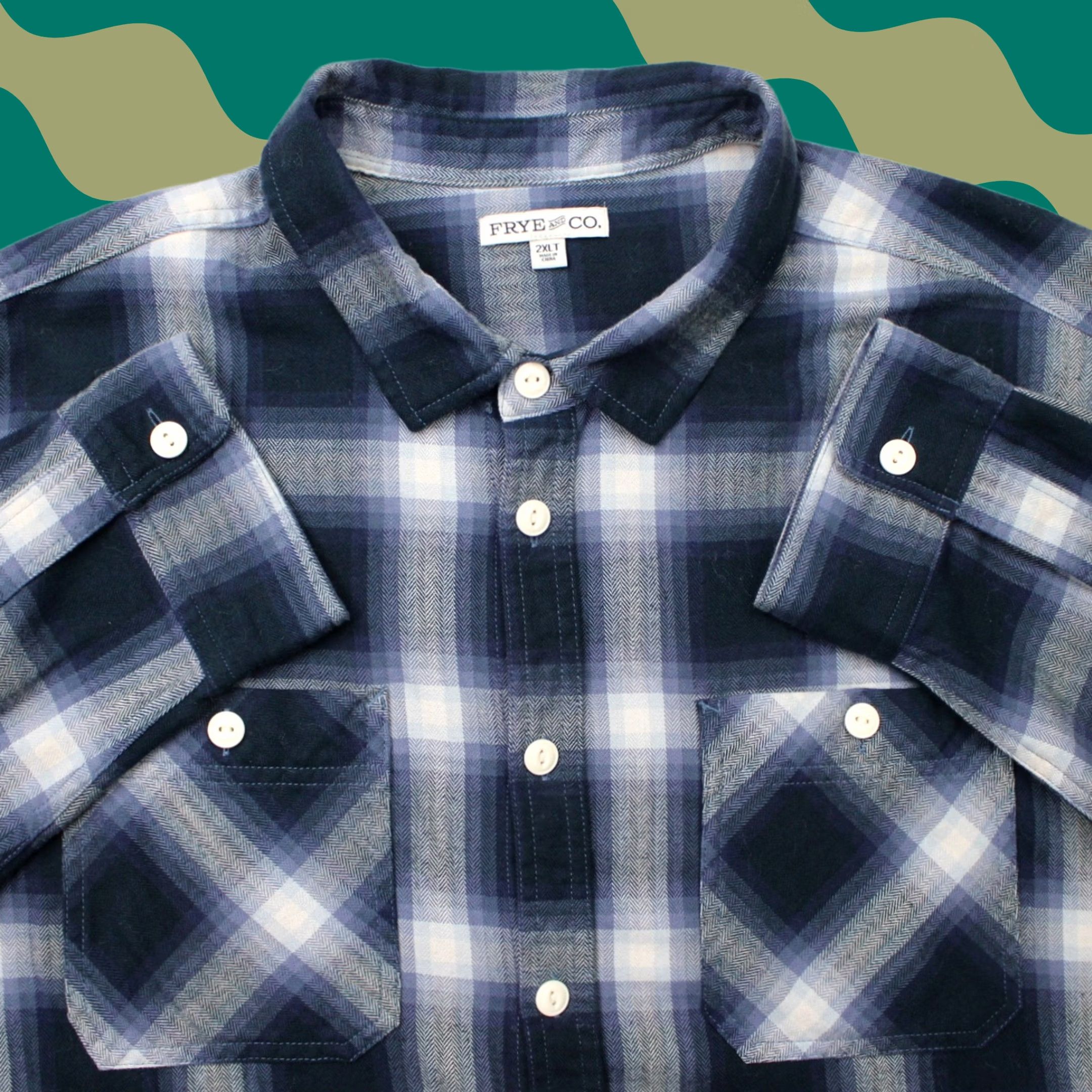 Frye Frye & Co Shirt Mens 2XLT XXL-Tall Blue Plaid Flannel Long Sleeve Button Up Size US XXL / EU 58 / 5 - 1 Thumbnail