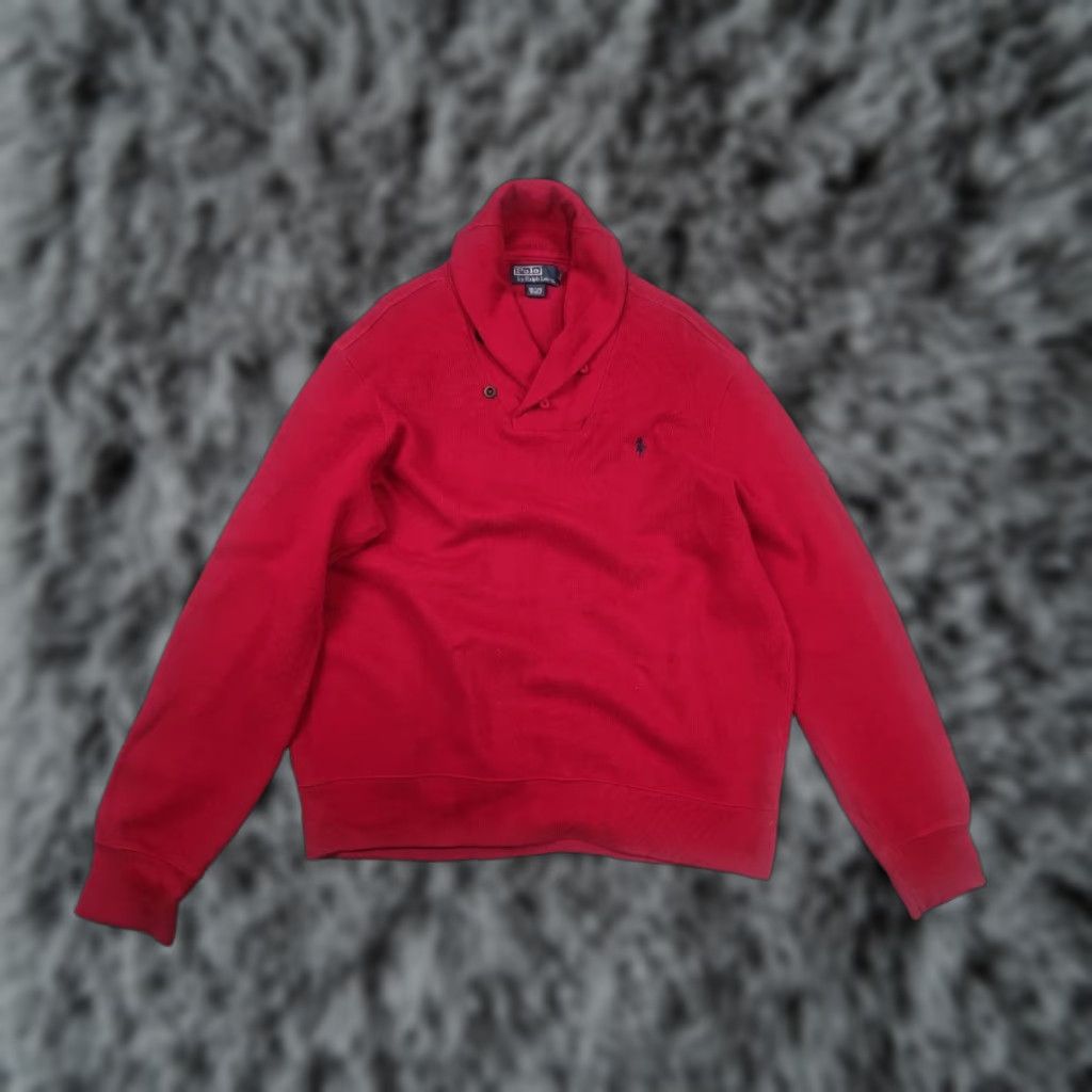 Polo Ralph Lauren VINTAGE Polo Ralph Lauren Red Logo Cotton Half-Buttoned Jumper Pullover Size US L / EU 52-54 / 3 - 1 Thumbnail