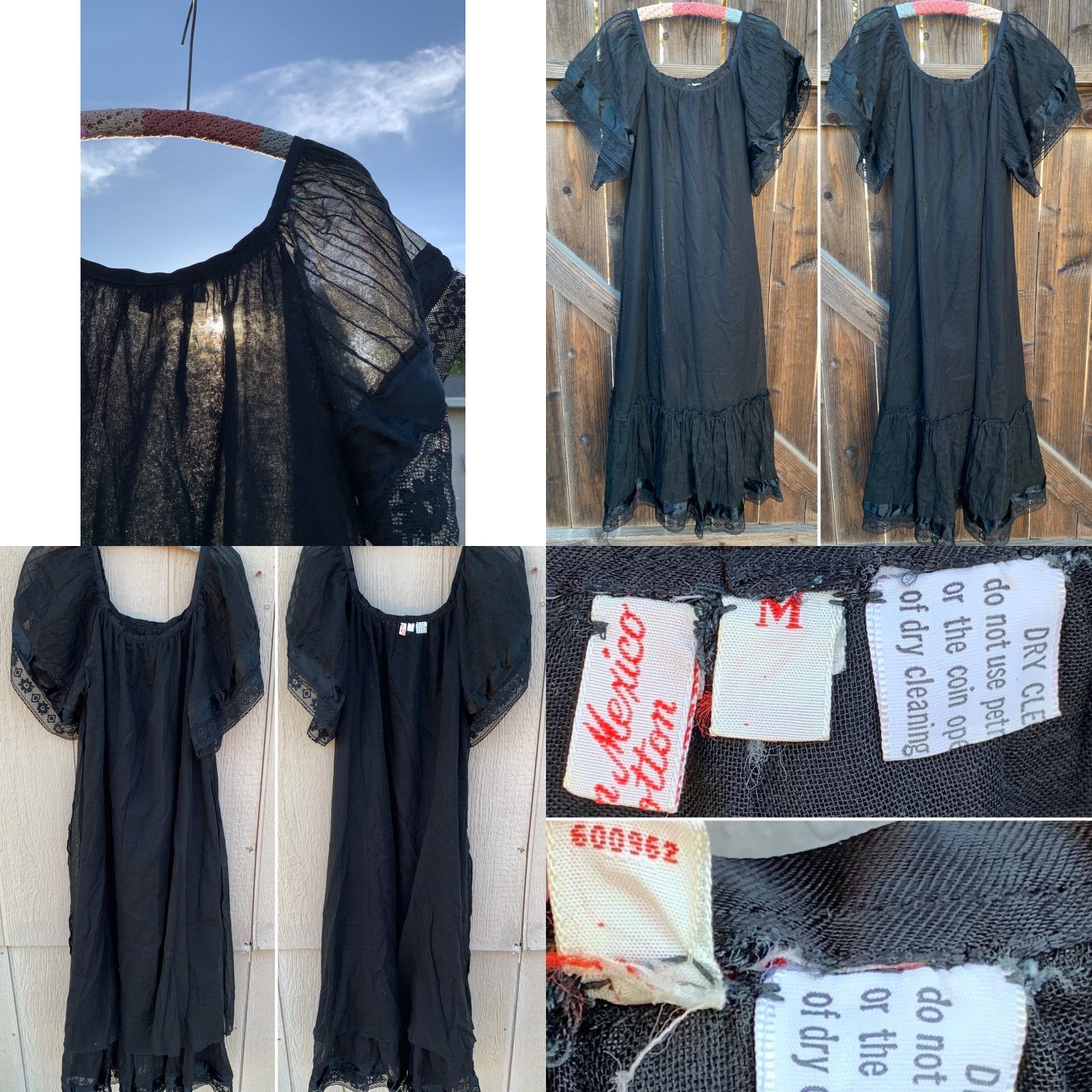 Vintage VINTAGE Made In Mexico Black Cotton Peasant Hippie Chic Dress M Womens Size M / US 6-8 / IT 42-44 - 8 Thumbnail