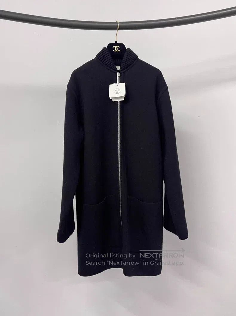 Hermes Hermes Black double-sided long wool coat with H pattern on Size XXS / US 00 / IT 34 - 1 Thumbnail