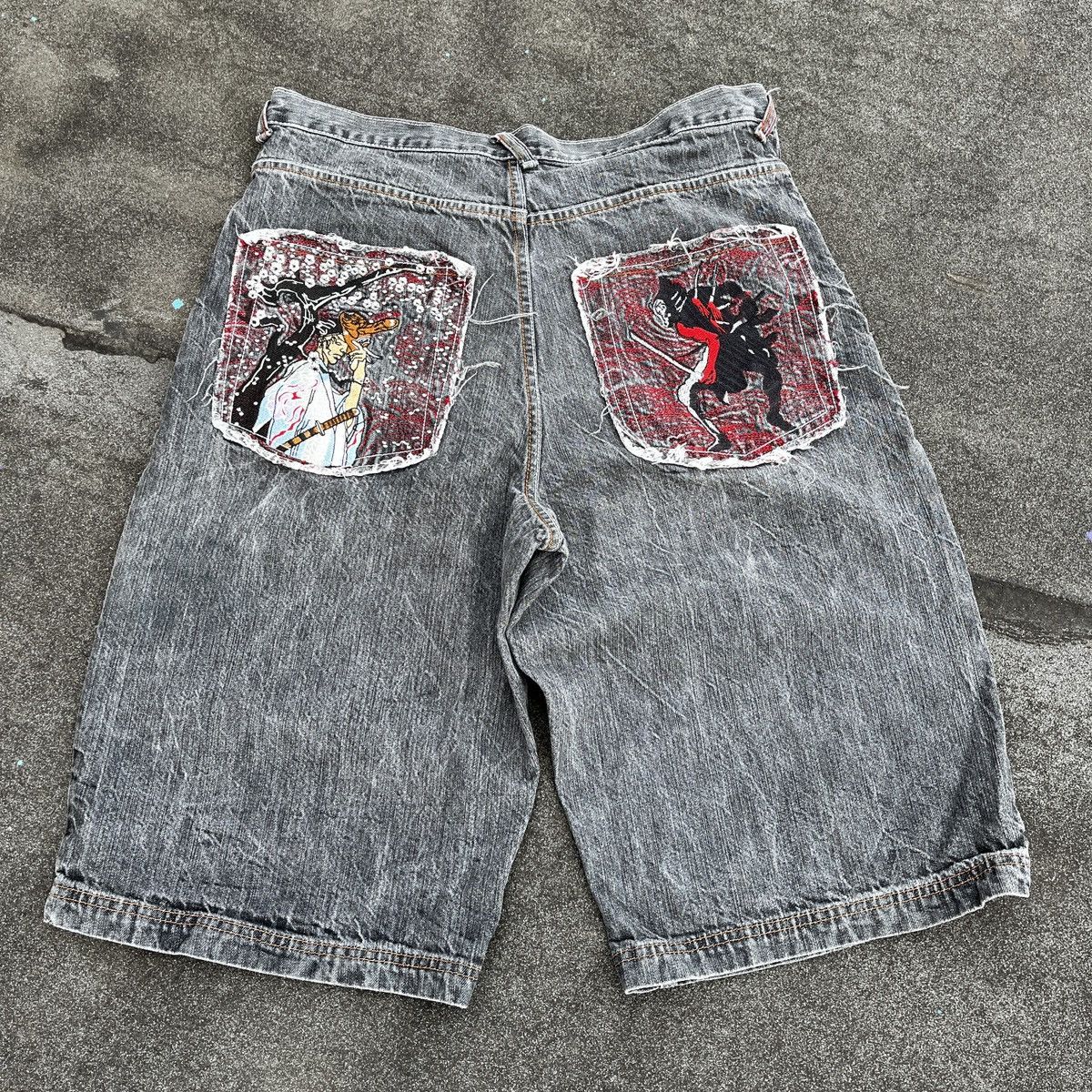 image of Vintage 90's Embroidered Denim Jorts (Unisex) in Grey, Men's (Size 34)