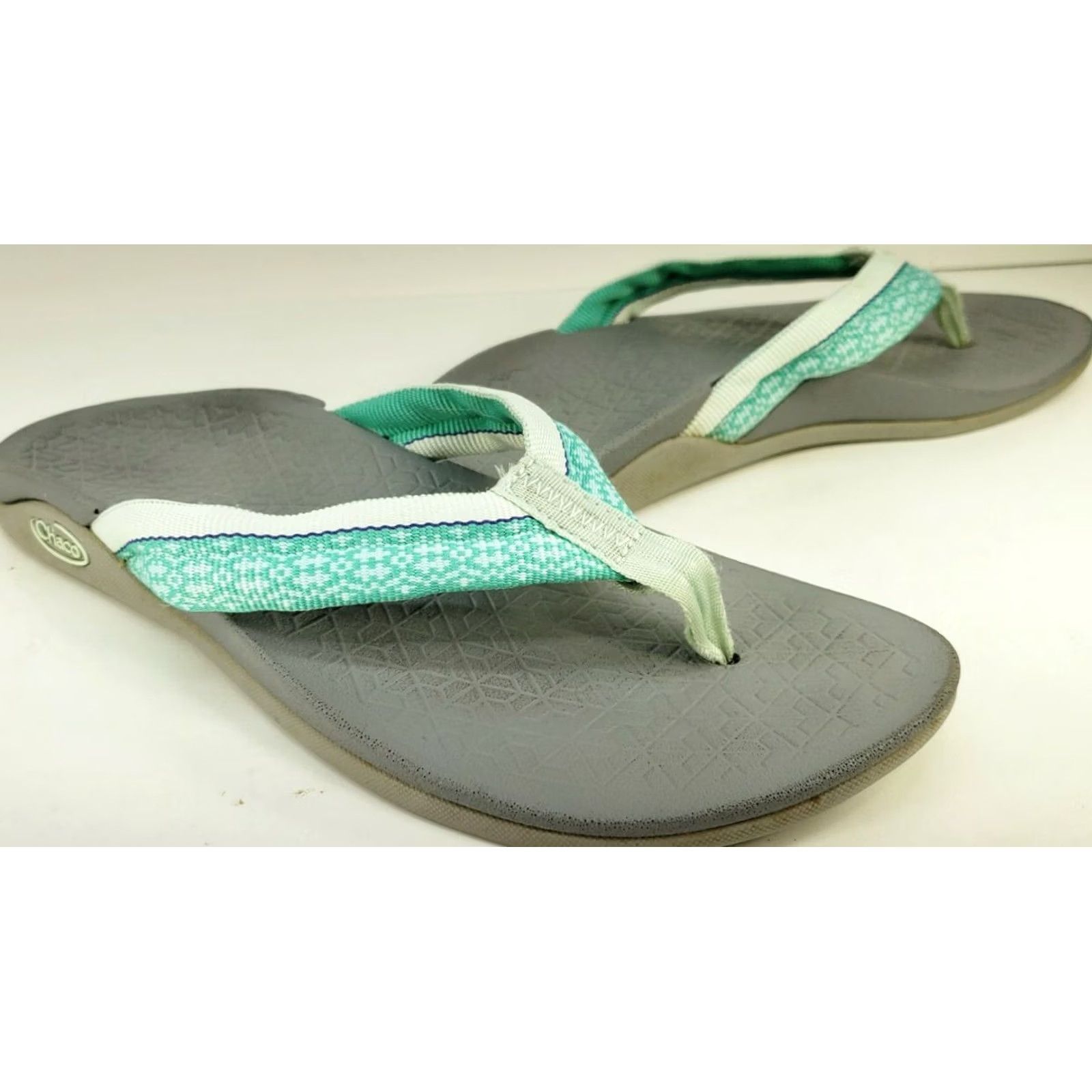 Chaco Chaco Women's Flip Flop Thong Sandal Size 7 Mint Green White Straps Gray Footbed Size US 7 / IT 37 - 4 Thumbnail