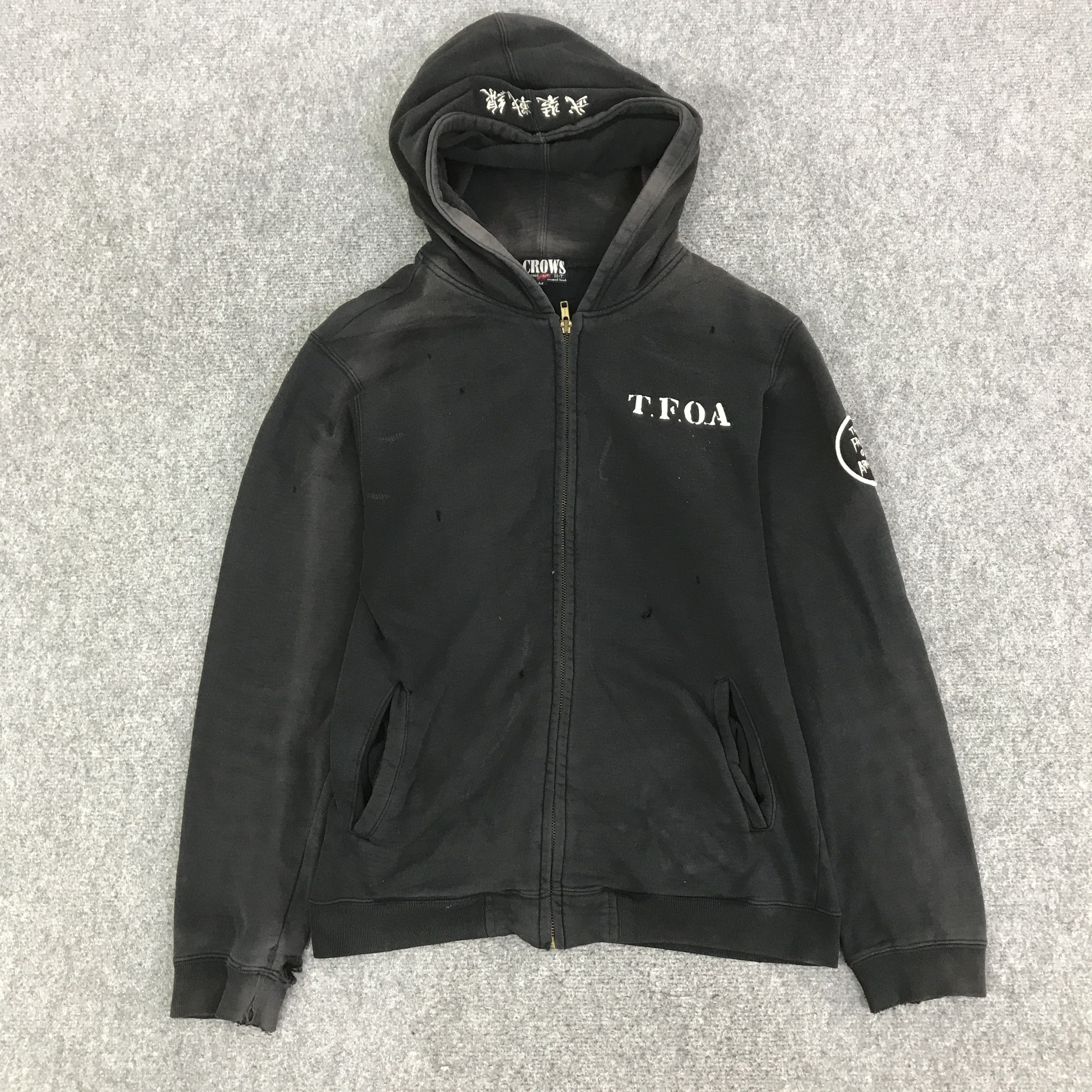 Japanese Brand T.F.O.A SKULL DISTRESSED HOODIES FADED K100B10 Size US M / EU 48-50 / 2 - 2 Thumbnail