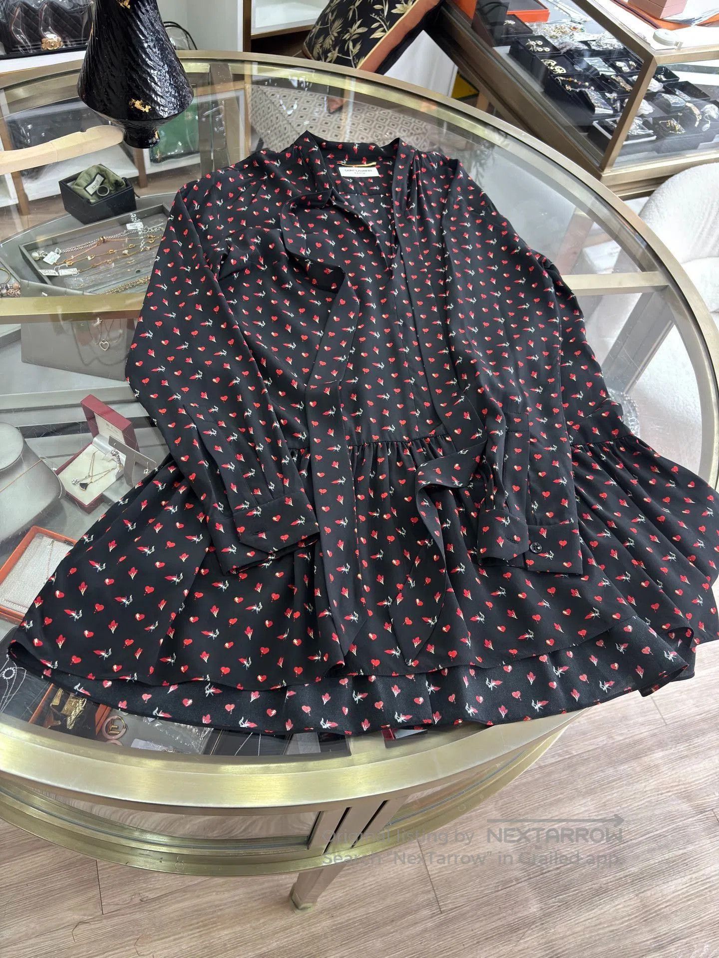 Yves Saint Laurent YSL Black Silk Bow Long Sleeve Pleated Dress. Size S / US 4 / IT 40 - 5 Thumbnail