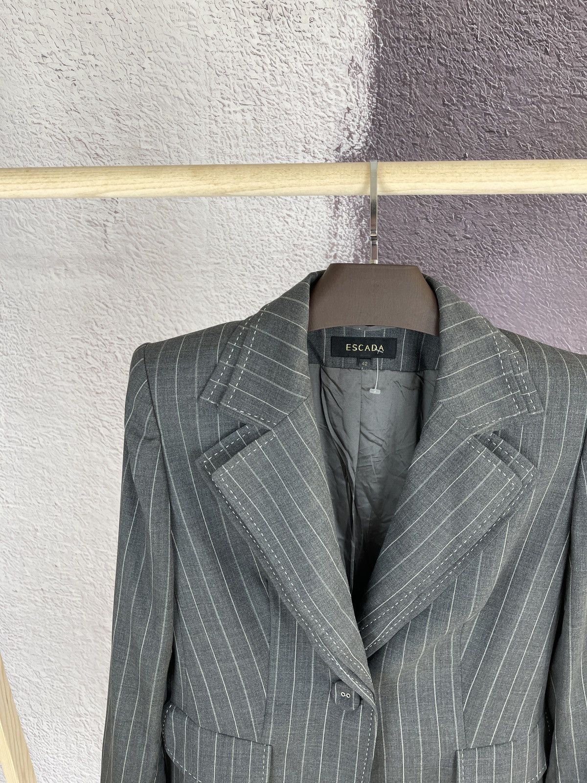 Escada Escada grey striped wool mohair double blazer Size XL / US 12-14 / IT 48-50 - 2 Thumbnail