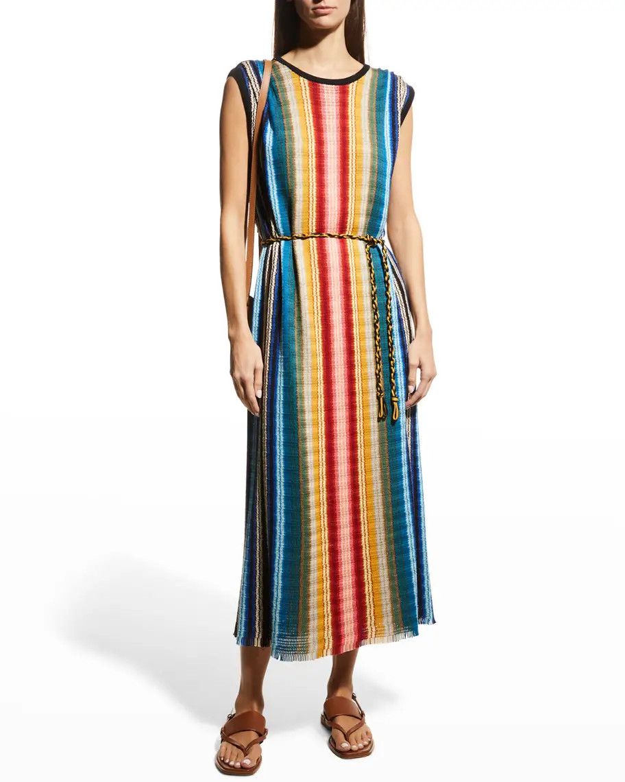 Loro Piana o1srvl11e0824 Cordoba Rainbow Midi Dress in Multicolor Size S / US 4 / IT 40 - 2 Thumbnail