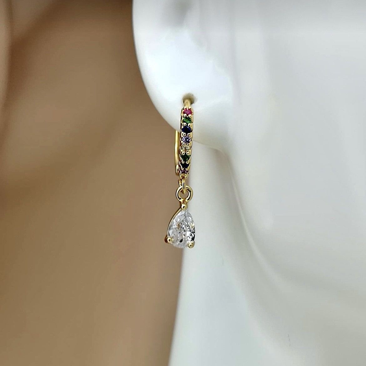 Other Sparkly Crystal Water Drop Gold Small Hoop Luxury Earrings Size ONE SIZE - 3 Thumbnail