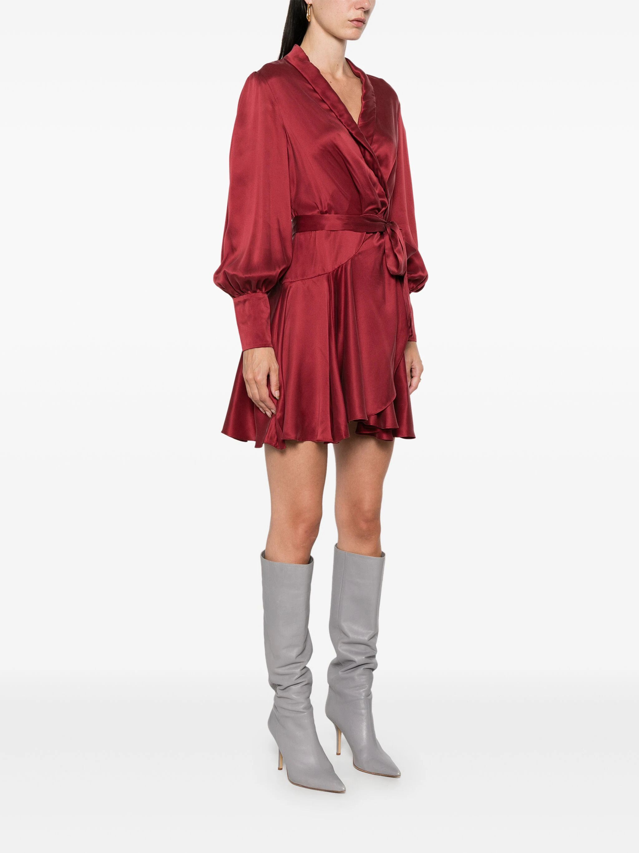 Zimmermann o1s22i1n1024 Silk Wrap Mini Dress in Burgundy Size M / US 6-8 / IT 42-44 - 2 Thumbnail