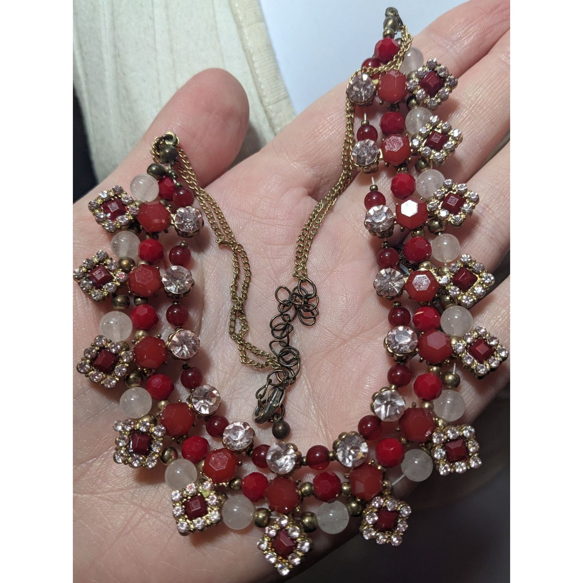 Other Elegant Glam Red And silver Rhinestone Statement Necklace Size ONE SIZE - 7 Thumbnail
