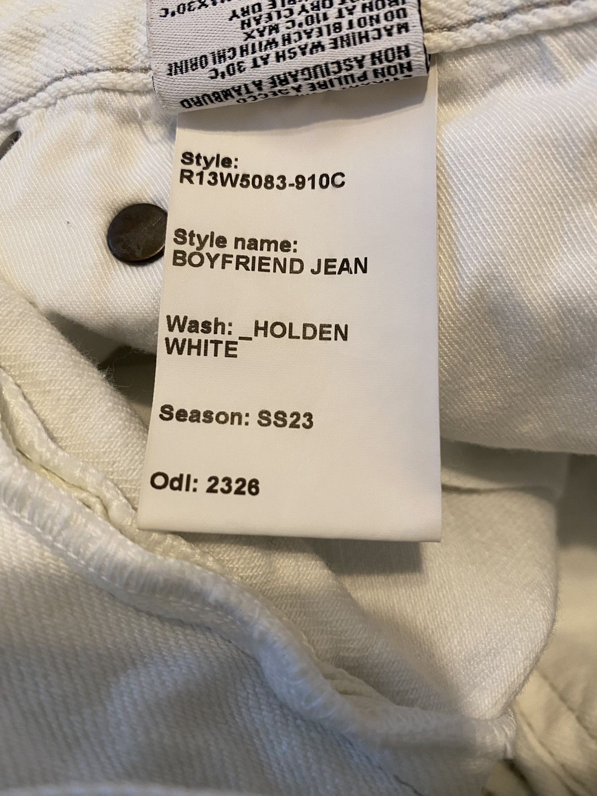 R13 R13 SS23 Boyfriend Jean In Holden White Ecru Selvedge Denim Size 25" / US 0 / IT 36 - 6 Thumbnail