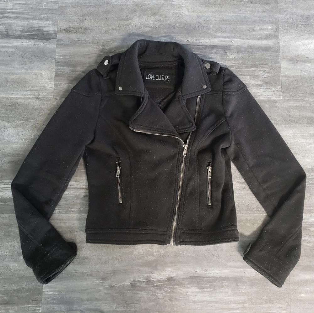Designer Black Love Culture Moto Sweater Jacket Size S / US 4 / IT 40 - 1 Thumbnail