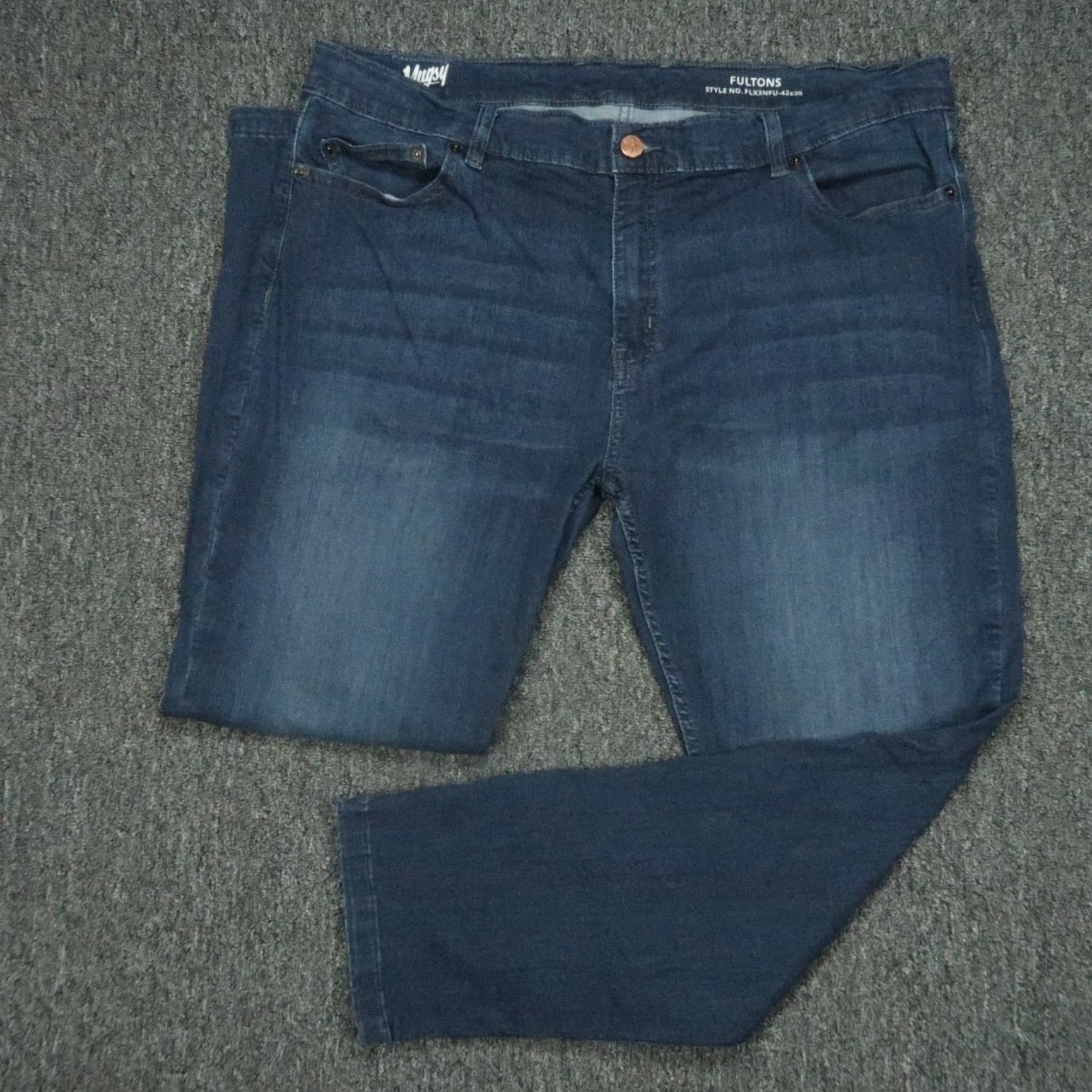 Vintage Mugsy Jeans Mens 42x30 Blue Fultons Straight Stretch 5 Pocket Jeans Size US 42 / EU 58 - 2 Thumbnail