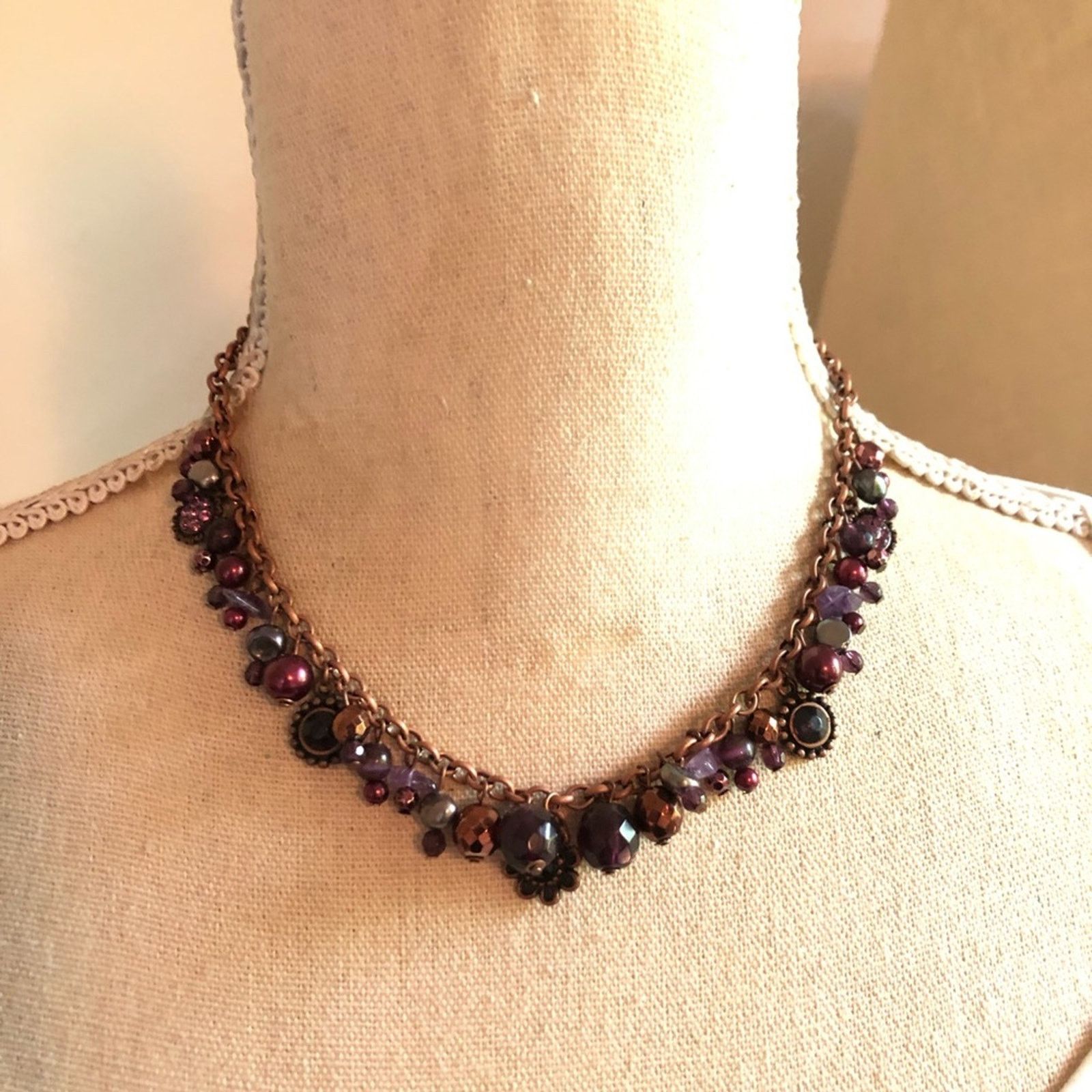 Jewelry Cookie Lee Freshwater Pearl Cat Eye Copper Choker in Purple, Women's