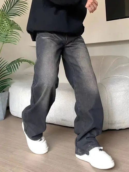 VIBE Vintage Washed Faded Wide Leg Black Jeans Size US 28 / EU 44 - 4 Thumbnail