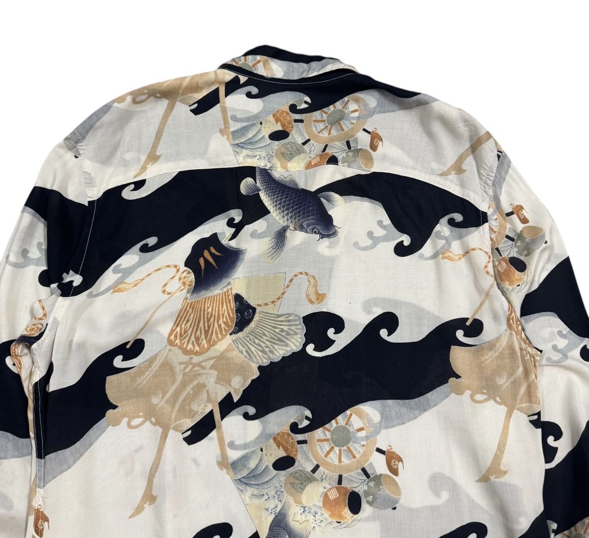 Allsaints All Saint Viscose Rayon Japanese Koi Fish Open Collar Shirt Size US M / EU 48-50 / 2 - 14 Thumbnail