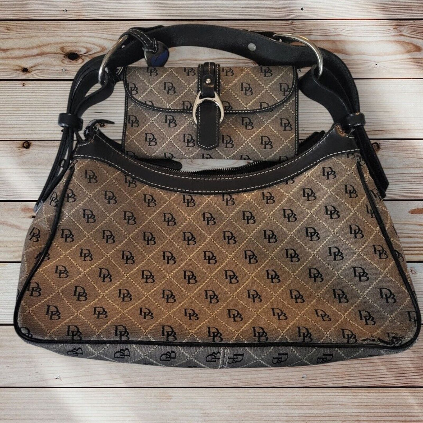 Dooney Bourke DB Monogram Leather Handle Hobo Bag w/Wallet