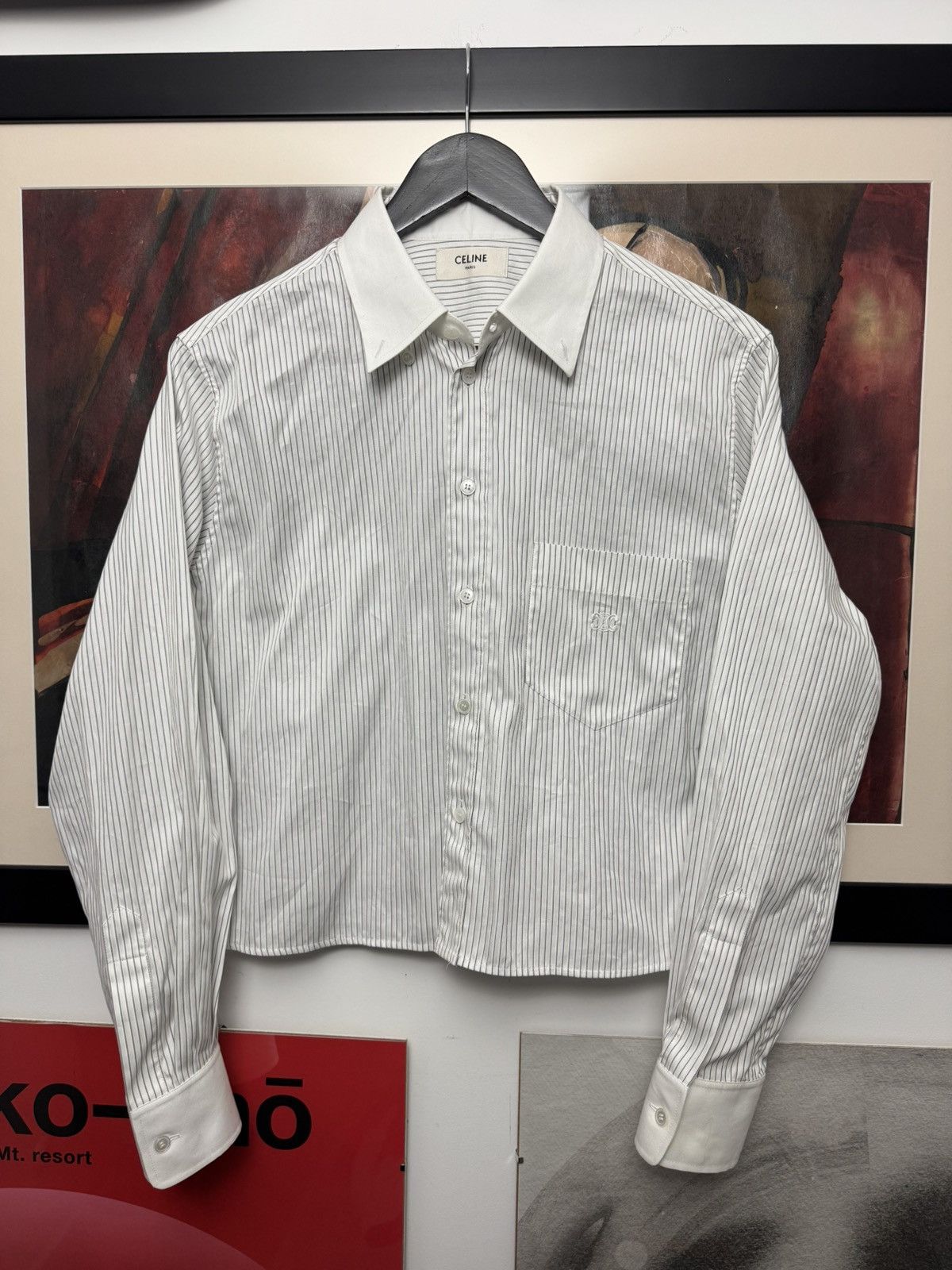 Celine Celine Button Up Triomphe Logo Cropped Boxy Stripes Shirt Size M / US 6-8 / IT 42-44 - 1 Thumbnail