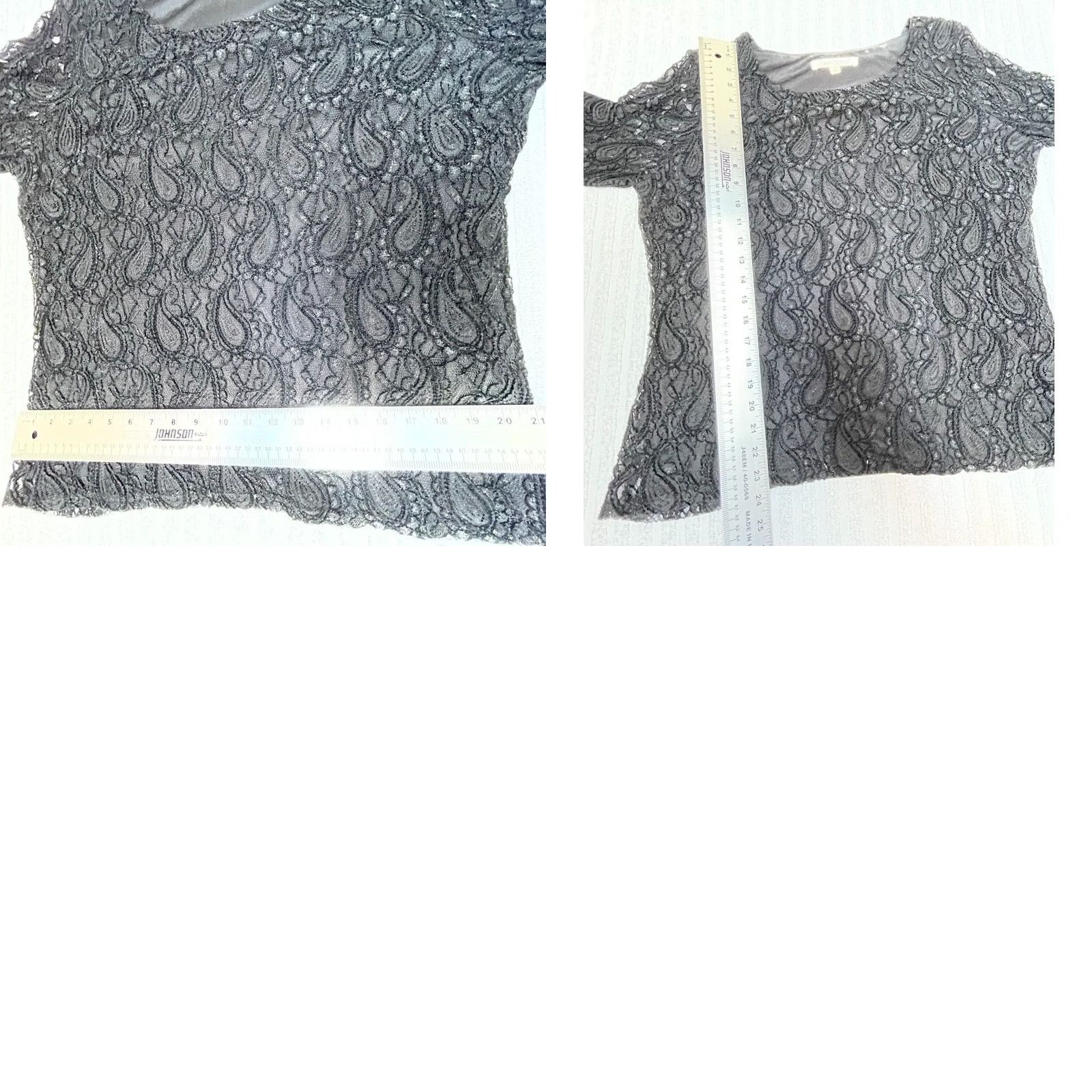 Vintage TravelSmith Womens Round Neck Long Sleeve Paisley Textured Lace Top Black Large Size L / US 10 / IT 46 - 8 Thumbnail