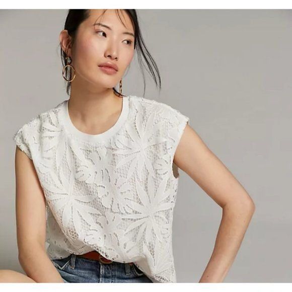 Corey Lynn Calter Corey Lynn Calter Tina White Lace Floral Palm Top Size XS / US 0-2 / IT 36-38 - 1 Thumbnail