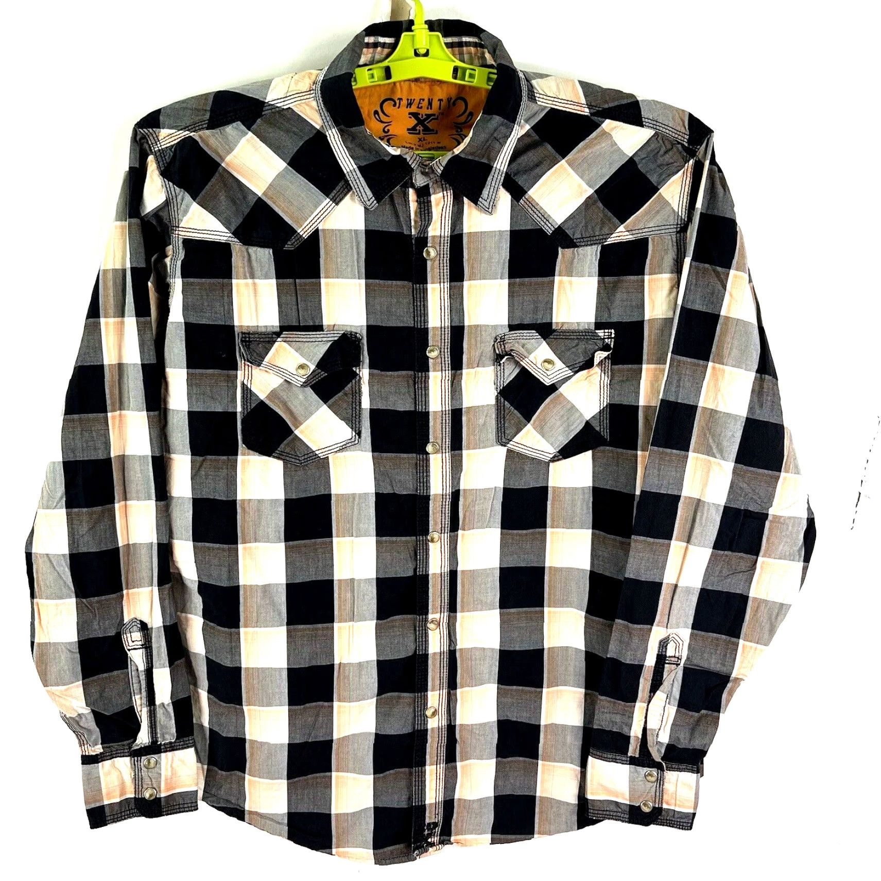 Vintage Twenty X Plaid Pearl Snap Shirt Mens XL Black/Orange Long Sleeve Western Button-Up Size US XL / EU 56 / 4 - 2 Thumbnail