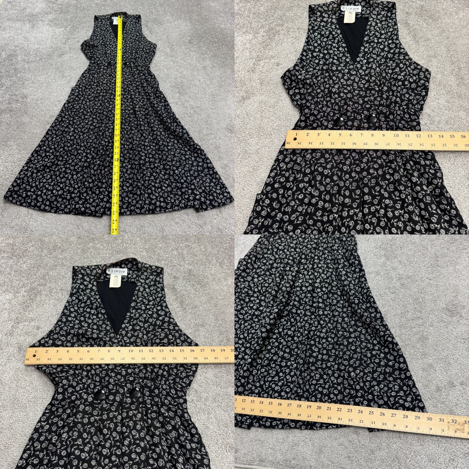 Vintage VINTAGE R.J. Stevens Carol Escritor Wrap Midi Dress Womens 8 Black White Floral Size M / US 6-8 / IT 42-44 - 8 Thumbnail