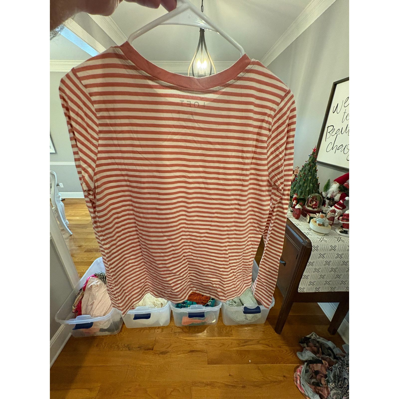 Loft LOFT Striped Long Sleeve Tee Women’s Small Pink Cream Size S / US 4 / IT 40 - 4 Thumbnail
