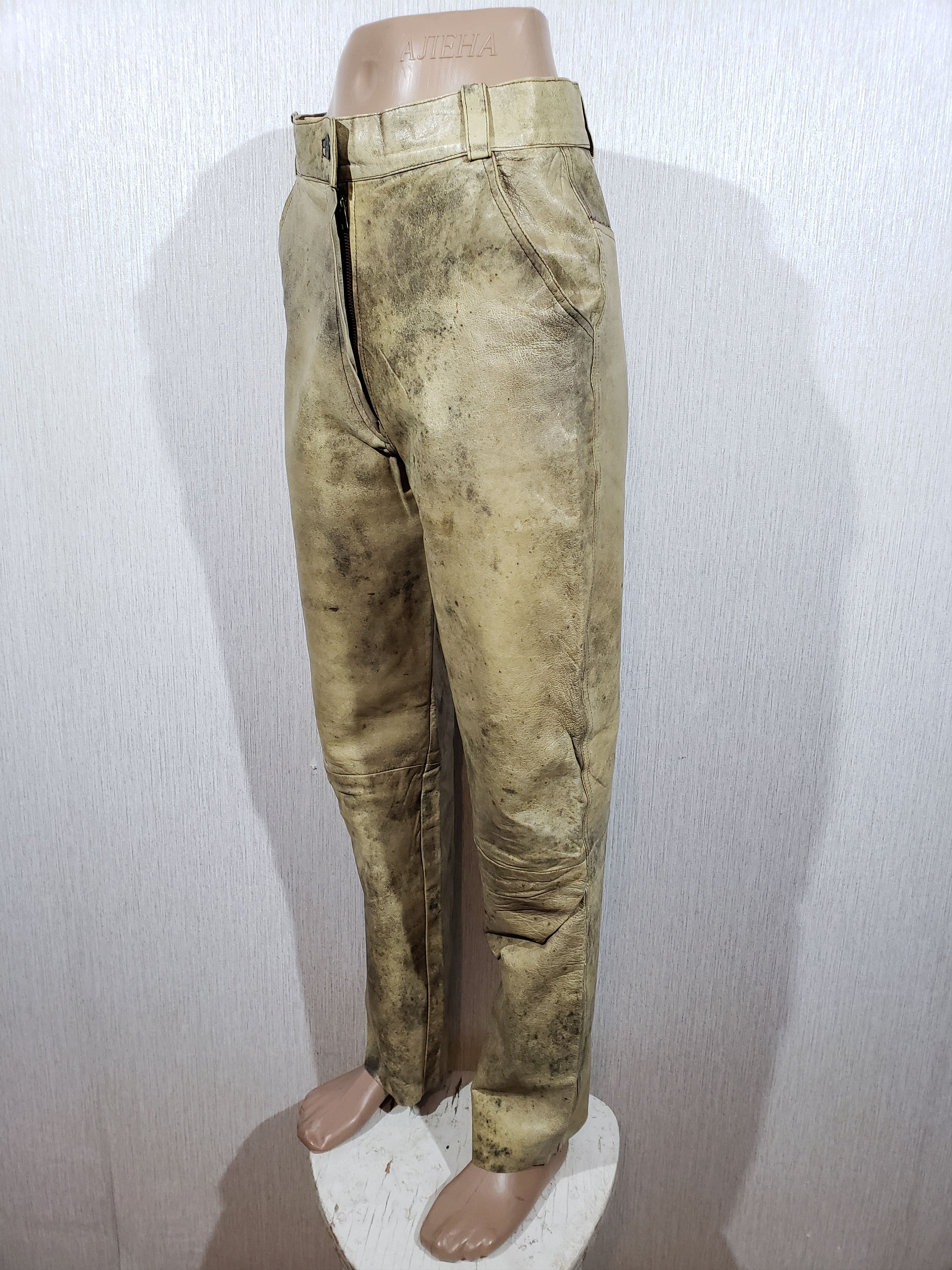 Genuine Leather Brown women's pants with pockets. Size 28" / US 6 / IT 42 - 2 Thumbnail