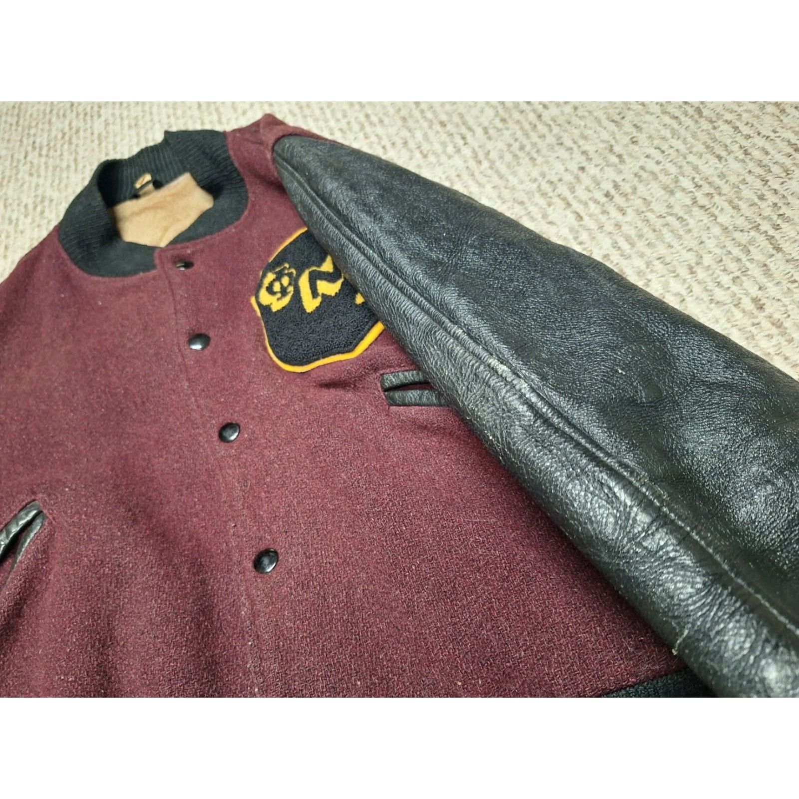 Vintage VINTAGE Butwin Varsity Jacket Men Wool Leather Burgundy 44 Sz 50s 60s Varisty Leather Lining MwY Size US S / EU 44-46 / 1 - 5 Thumbnail
