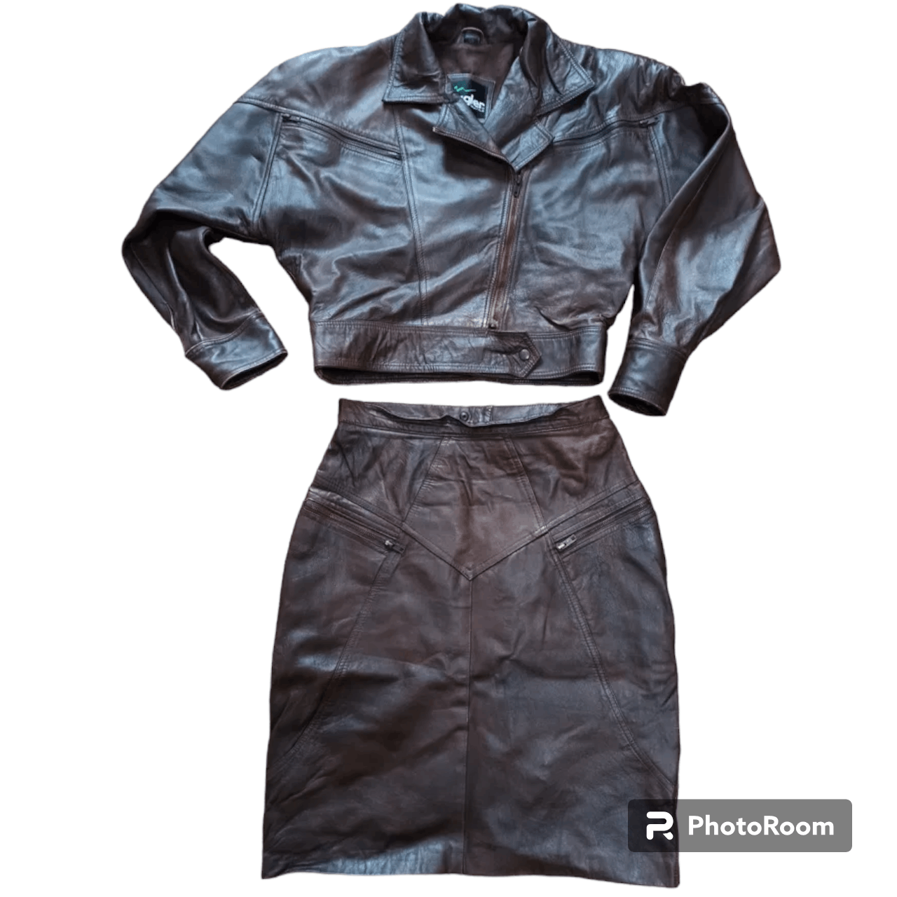 Genuine Leather Vintage 90s Leather jacket + skirt Size L / US 10 / IT 46 - 1 Thumbnail